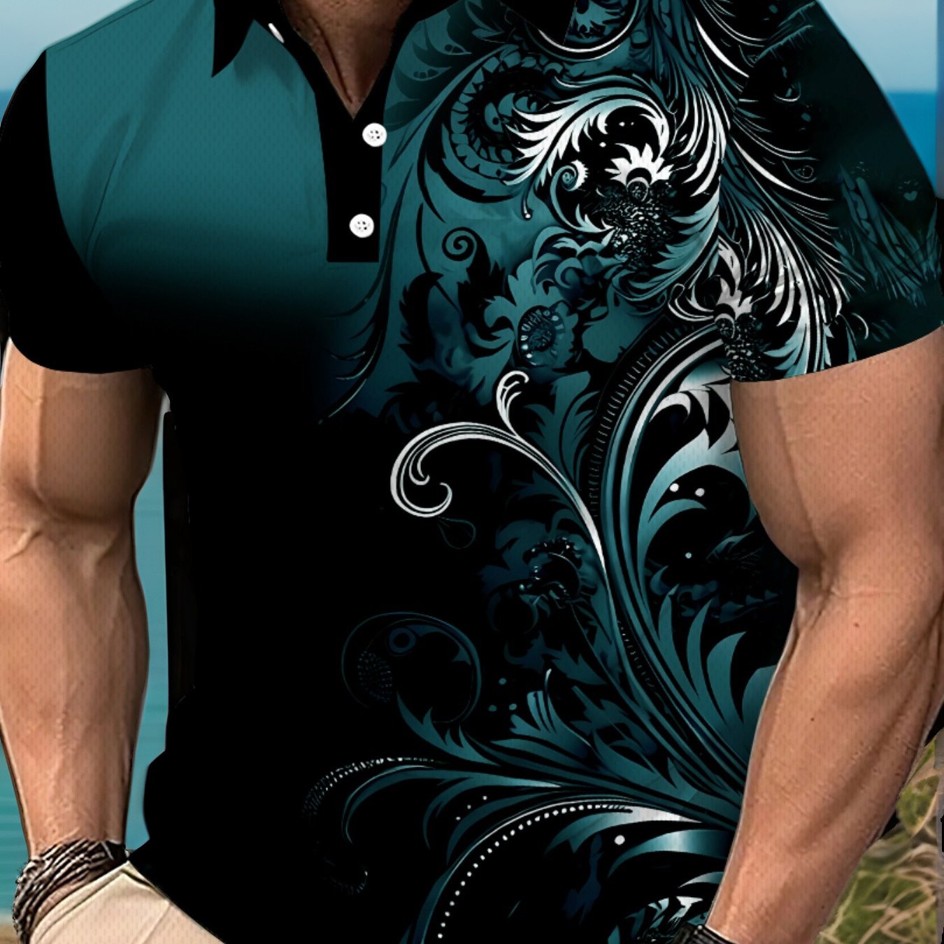 TEMU [printed Design - Not Textured] Men's Short Sleeve Shirt - Business Casual Golf Scene