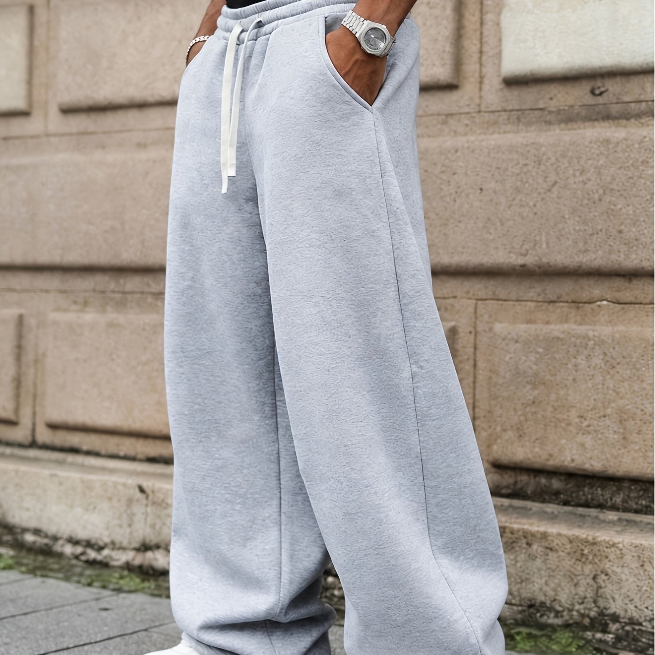 TEMU Single-panel Relaxed Fit Wide-leg Pants With Lace-up Detail, Elastic Waistband, Soft And Draping Fabric, Versatile For Commuting, Home, Sports,