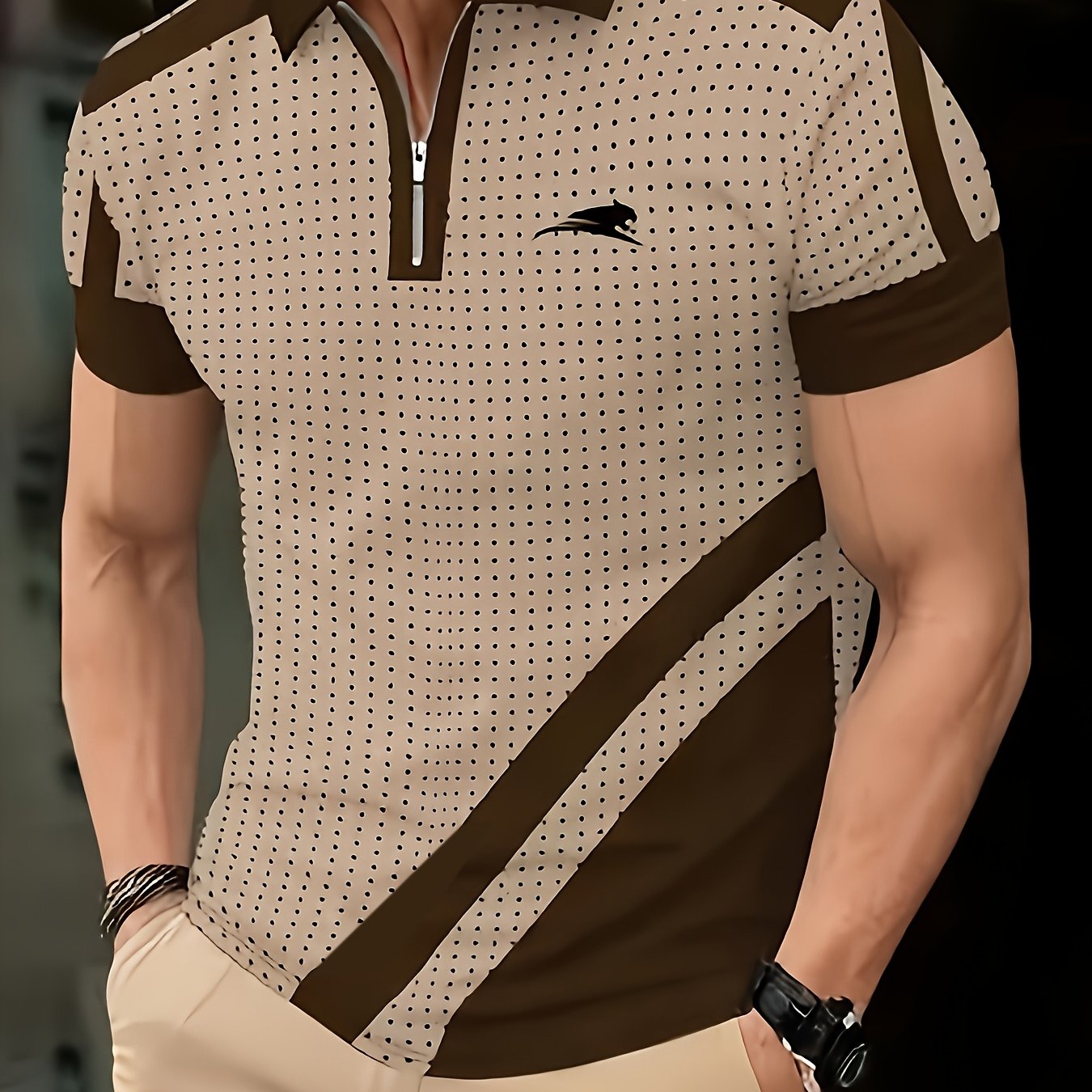 TEMU Men's Summer Short Sleeve Fabric Solid Dot 3d Print Collar Button-up Shirt