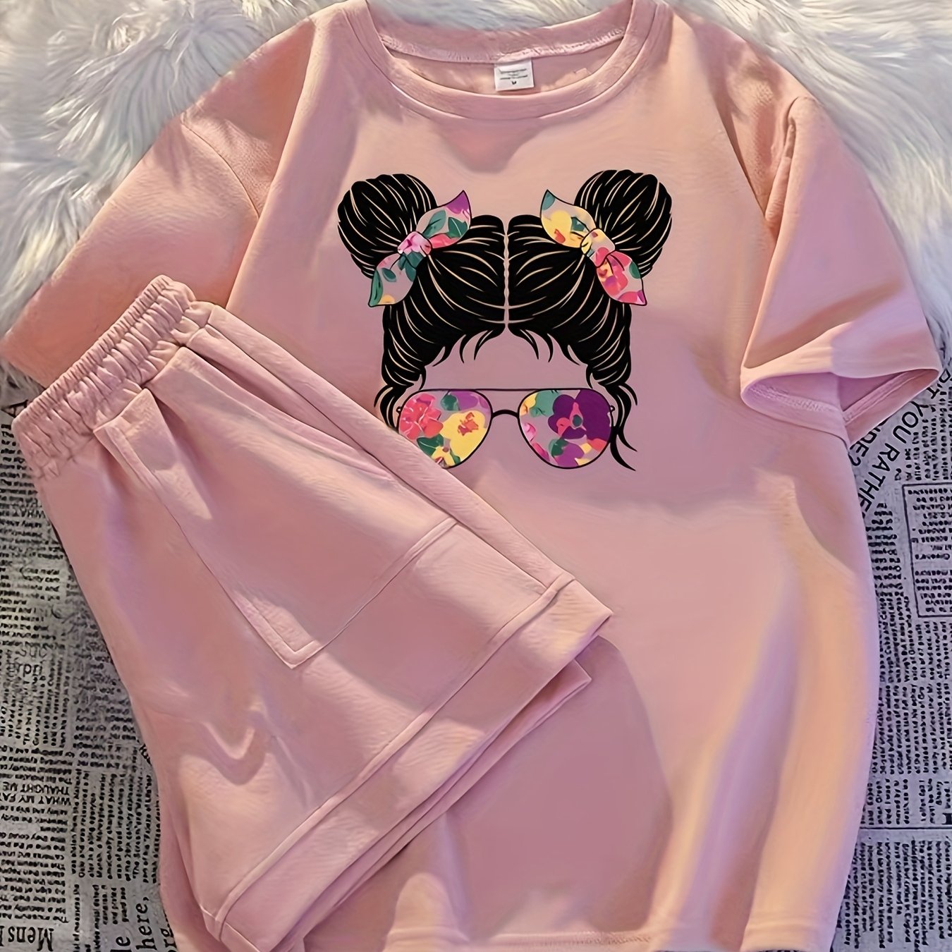 E-shop 2er-Set Mädchen Sommeroutfit, Moderne Sportliche Kurzarm-Tops für Große Kinder, für Draußen