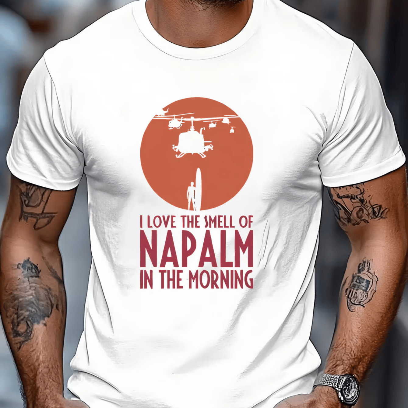 TEMU Men's Napalm Morning Graphic T-shirt - Vintage Streetwear Style, Soft And Breathable, Fashionable And Versatile, Print Design, Round Neck, Short