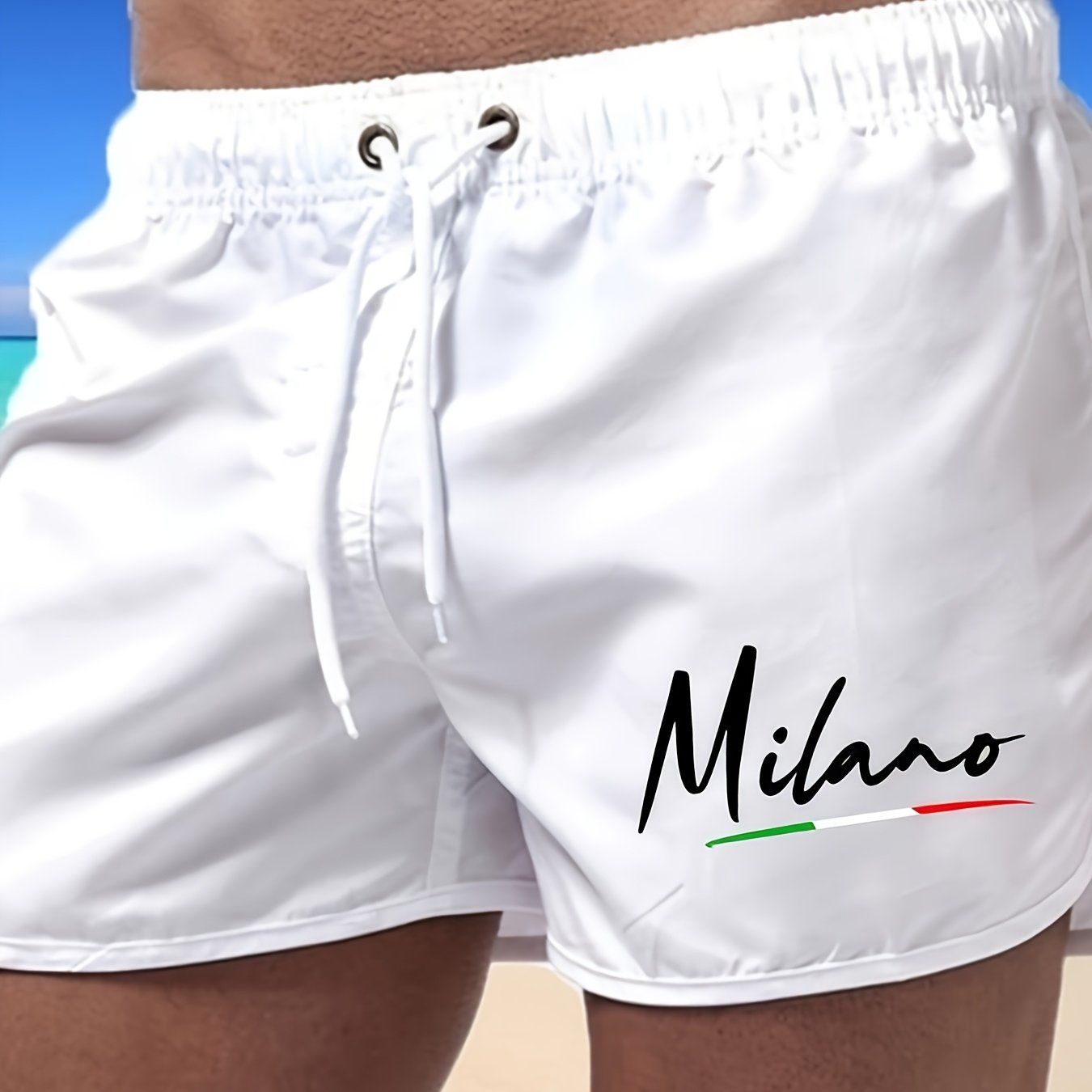 TEMU Men's Quick-dry Beach Shorts, High-quality For Everyday Wear, Featuring An Elastic Waistband, Pockets, Drawstrings, Breathable Design, Perfect