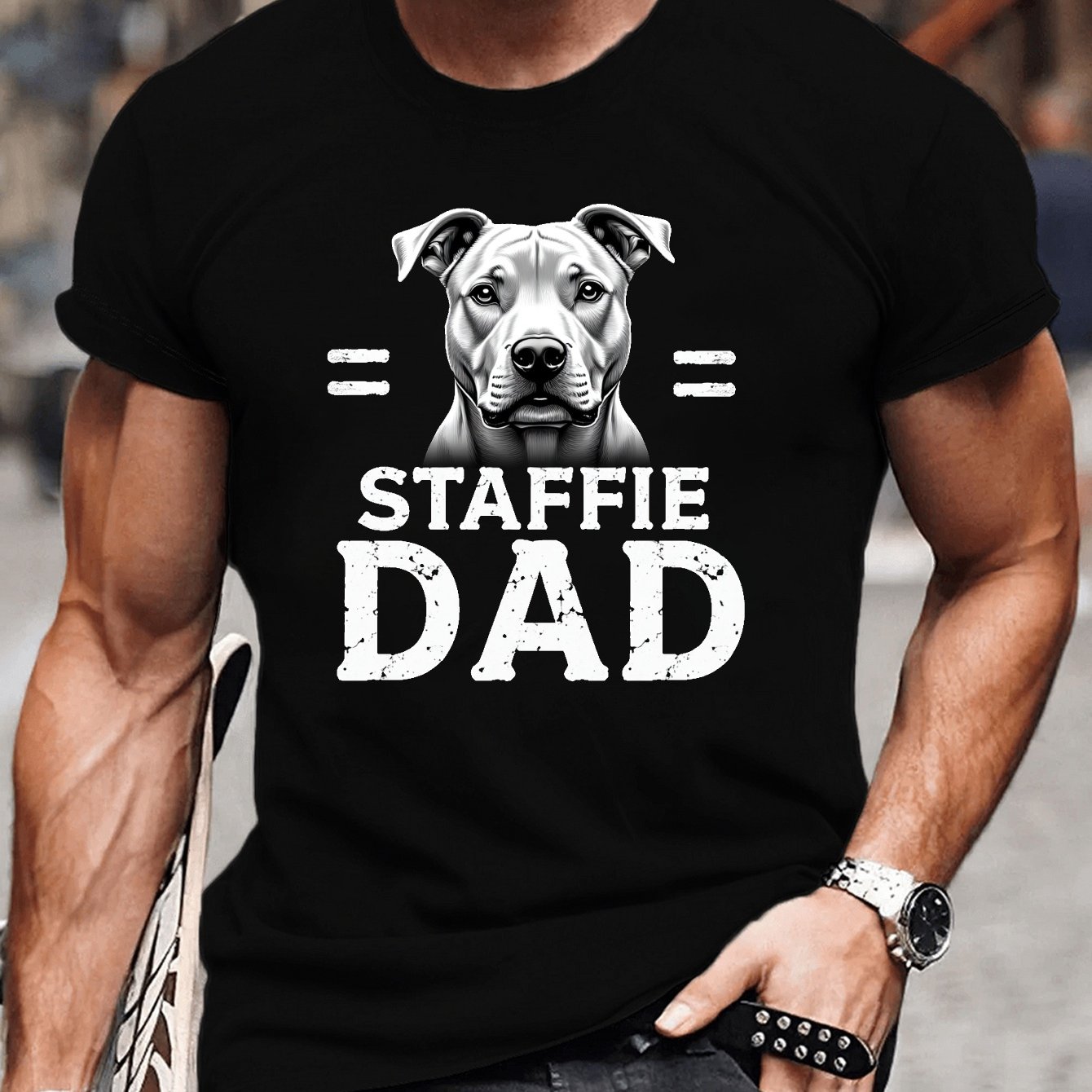 TEMU Staffordshire Bull Terrier Men's T-shirt - Plus Size, A Texture, This Lightweight Summer T-shirt Features An Illustration Of The Staffordshire