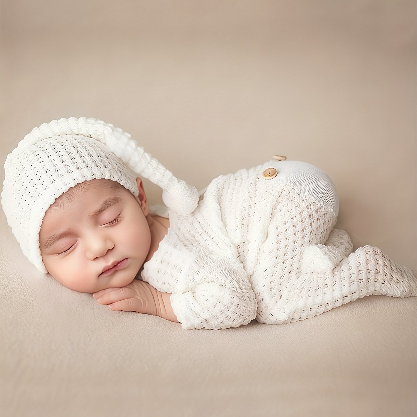 Image of 2pcs Newborn Bodysuit And Elf Hat, Baby Boy Girl Knit Romper Set, Infant Photography Outfit, Book Week Costume Daily Essentials, Autumn