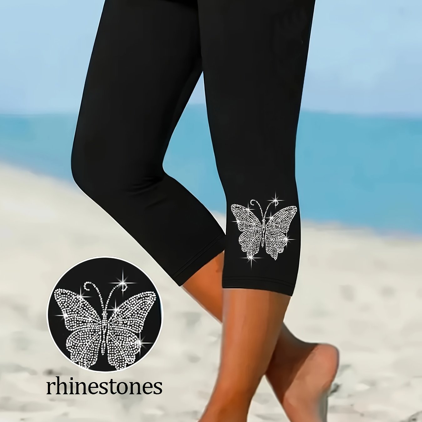 Women's Capri Pants Leggings, Rhinestone-embellished Tights