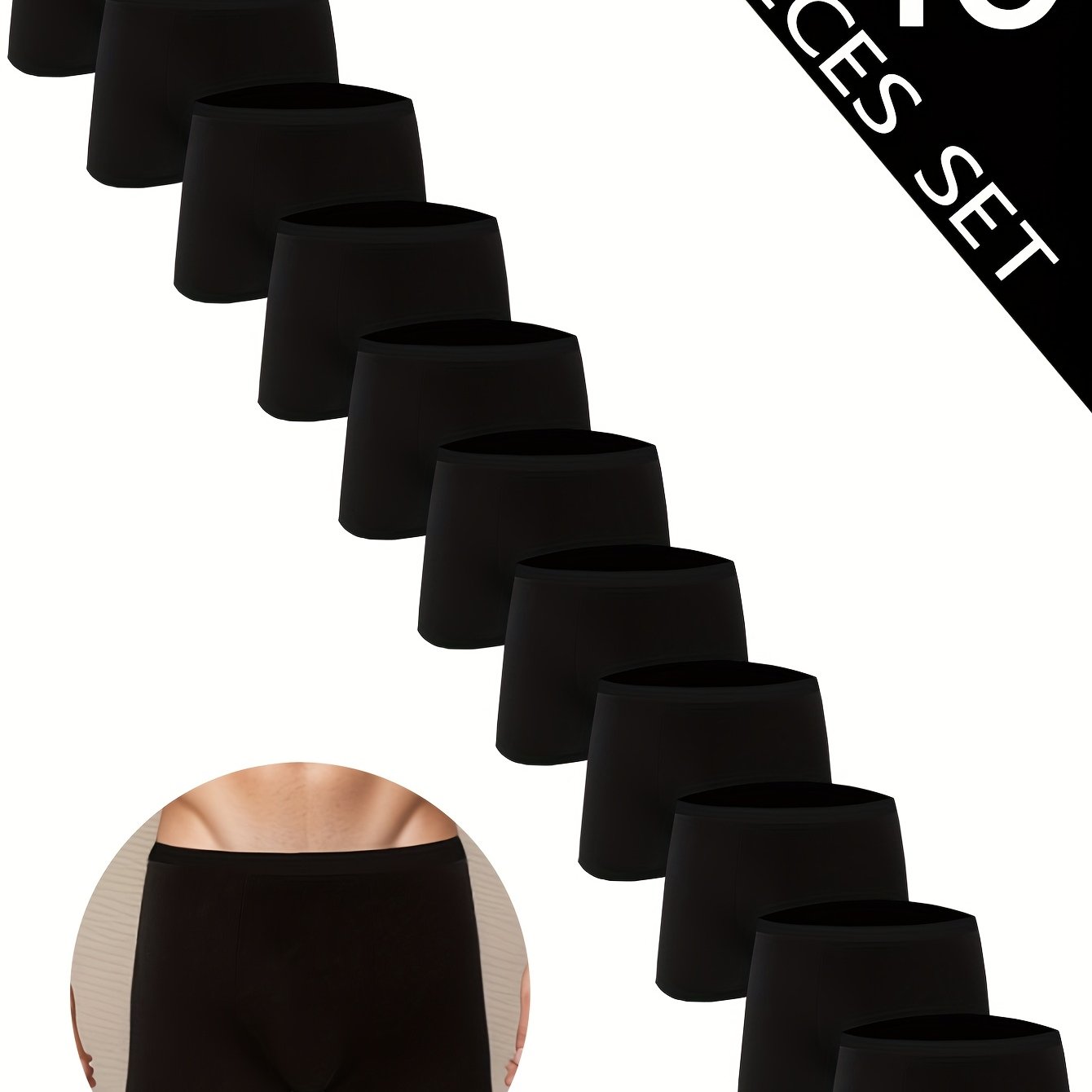 Image of 10 Pairs Of Men's Boxer Briefs, Made Of Breathable Solid-color Knit Fabric, With Comfortable And , Suitable For Daily Casual Wear, And Of A Mixed Material Of Polyester And Spandex