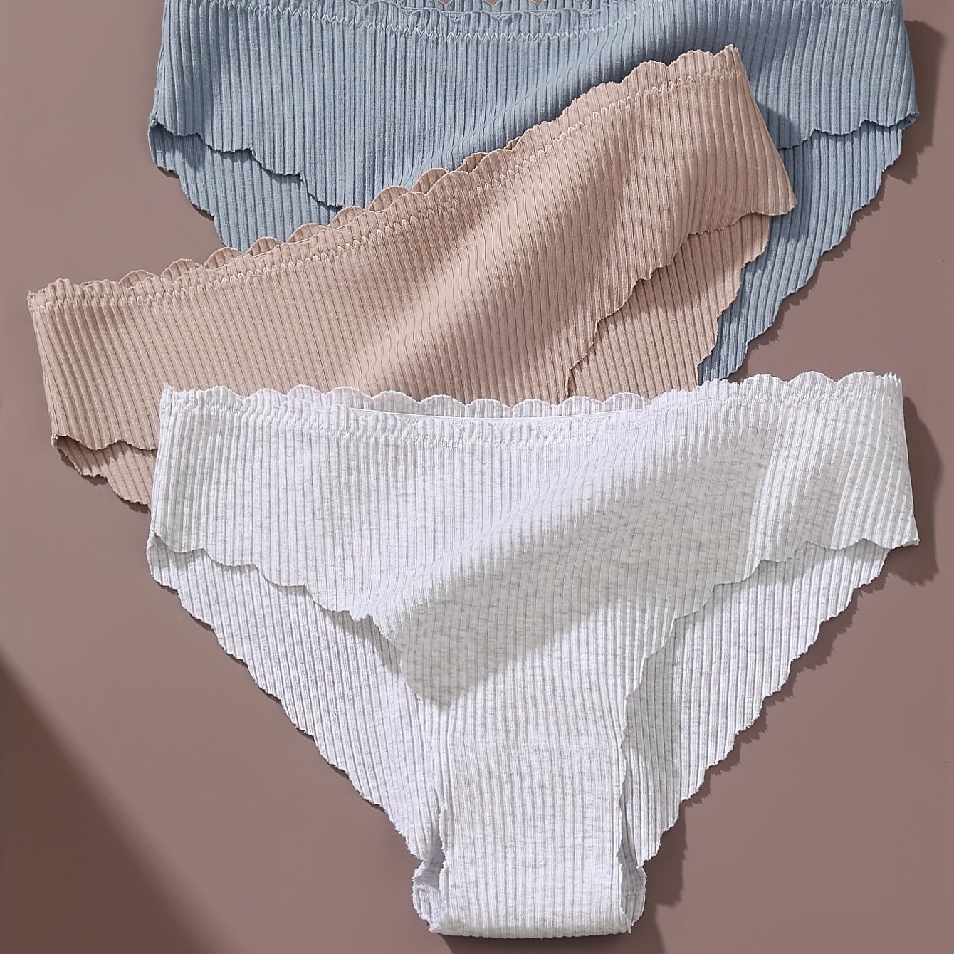 3pcs Set/pack, 1pc Seamless Wavy-edge Low-waist Sexy Half-brief Panties For Women