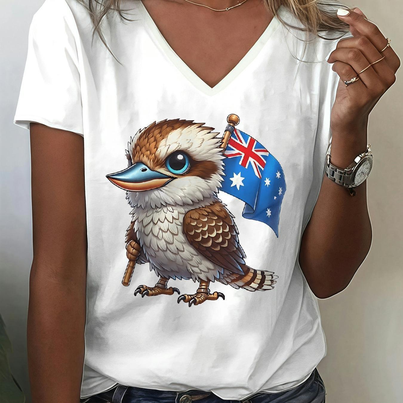 TEMU Lz250508 (49) 2d Flat Printing Print Simple V-neck T-shirt, Women's Casual Short Sleeve Tee Comfortable T-shirt, For Spring, Summer & Autumn -