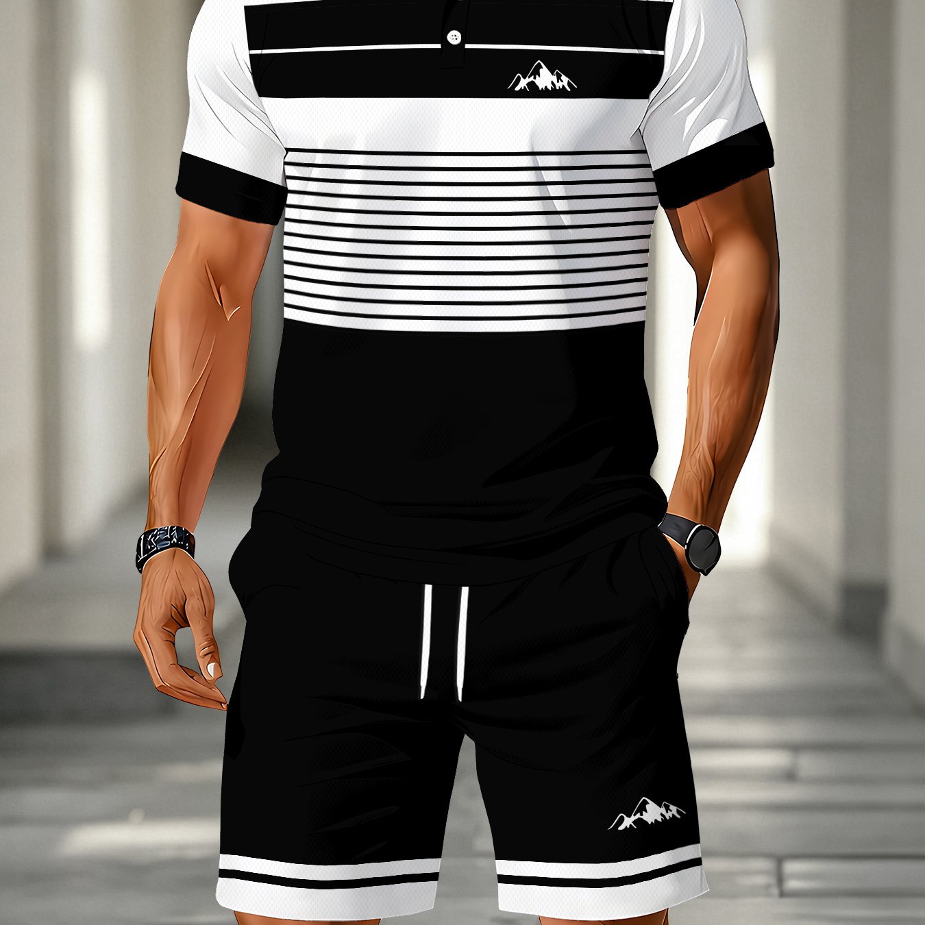 TEMU [printeddesign-not Textured] Large Size Men's Shirt  Shorts Set, Lightweight Polyester Fabric, Comfortable And Breathable, Suitable For Casual