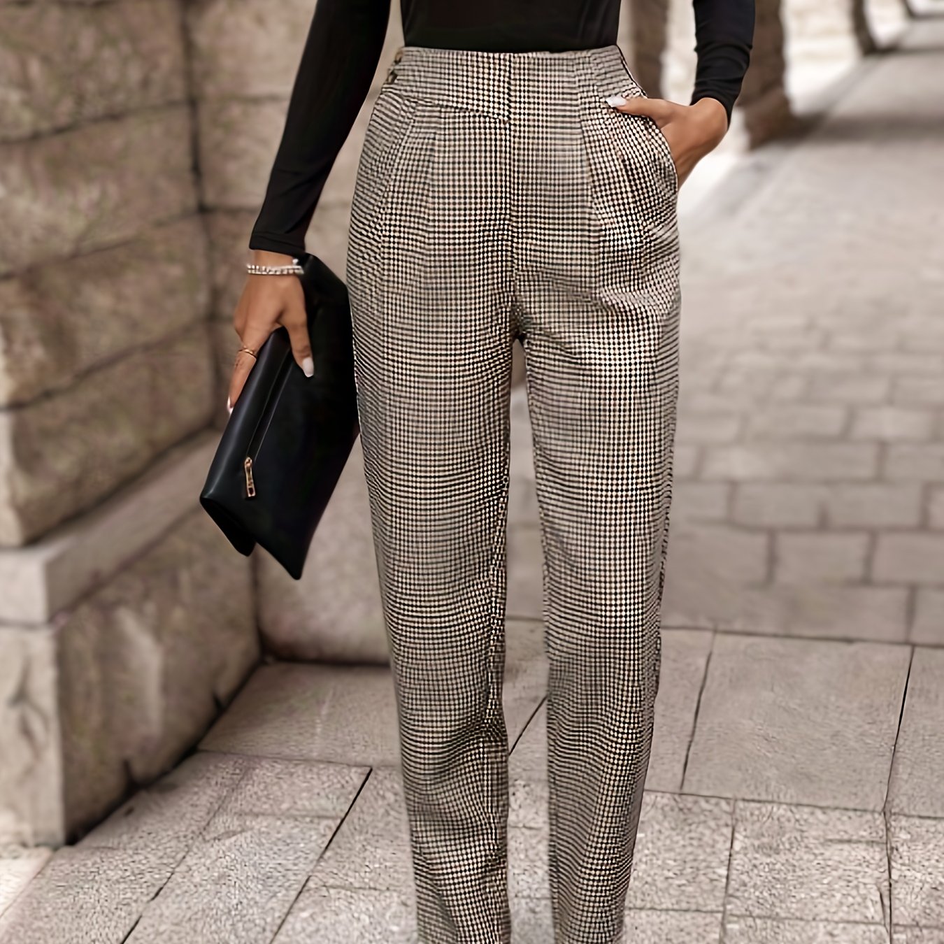 TEMU Women's Elegant High-waisted Slim Fit Straight Leg Pants Yt