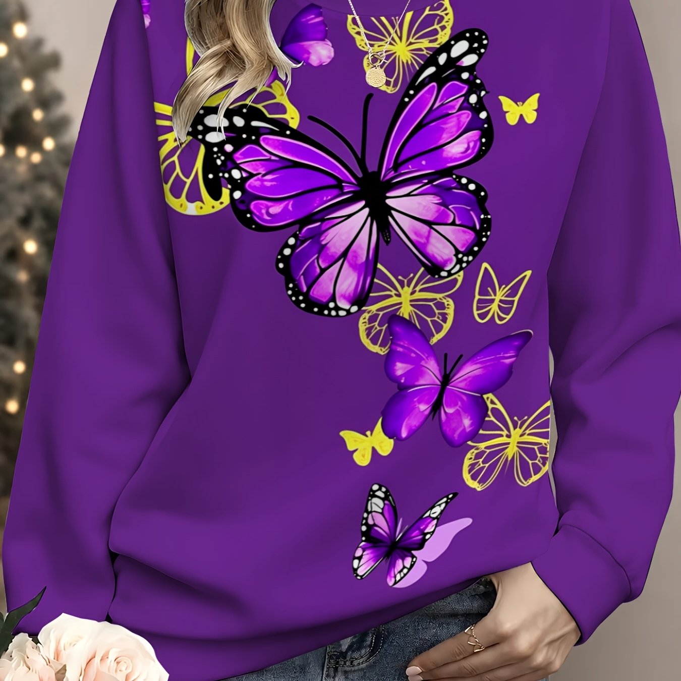 TEMU Women's Round Neck Sweatshirt, Casual Fashion Comfortable Soft Printed Design Long Sleeve Match
