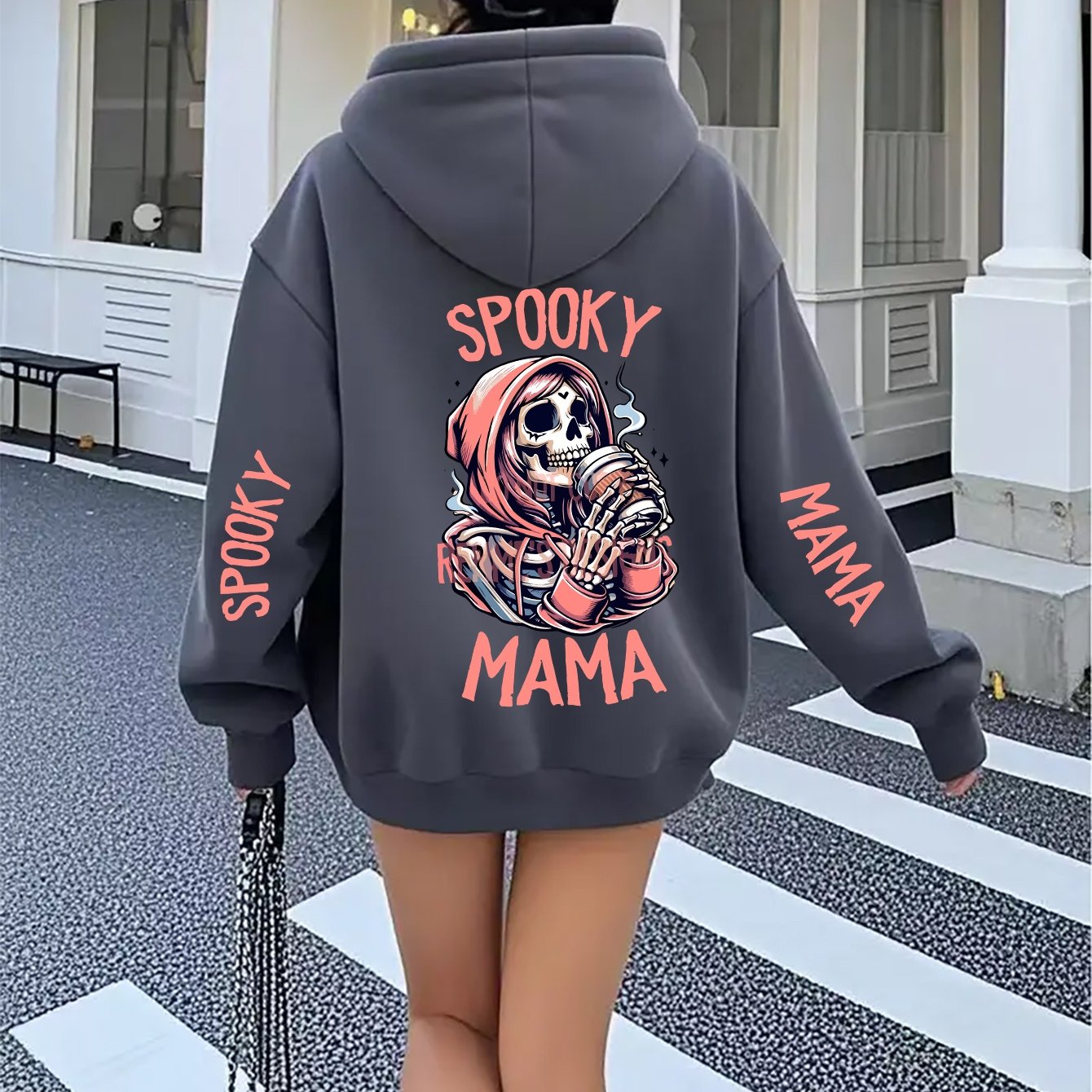 Image of Women's Hoodie With Skull Print, Casual S Sweatshirt For Autumn And Winter With Drawstring, Made Of Soft Fabric, Machine Washable | Drawstring Hood Design | Slightly Stretchy Material