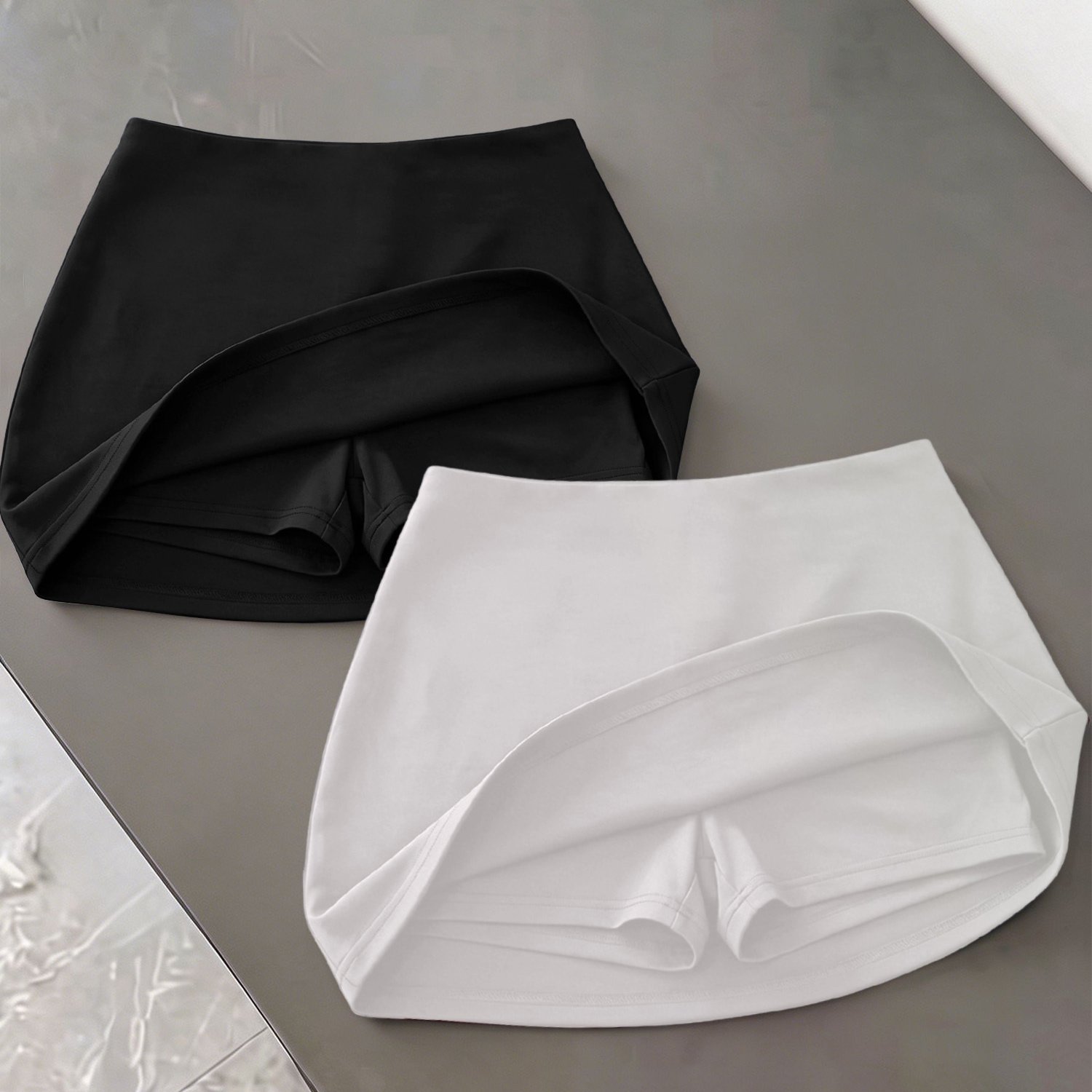 TEMU 2-pack Women's High-waist Short Skirt, Solid Color Slim Skort, Suitable For Dates, Parties, Music Festivals, Beach, Vacation, Gatherings, And