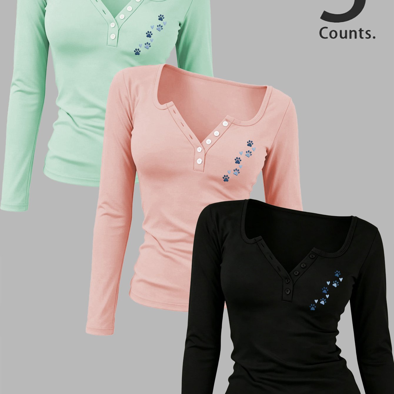 TEMU 3pcs Set Women's Henley Long Sleeve Base Tops, Slim Fit, Versatile Inner Wear For Daily