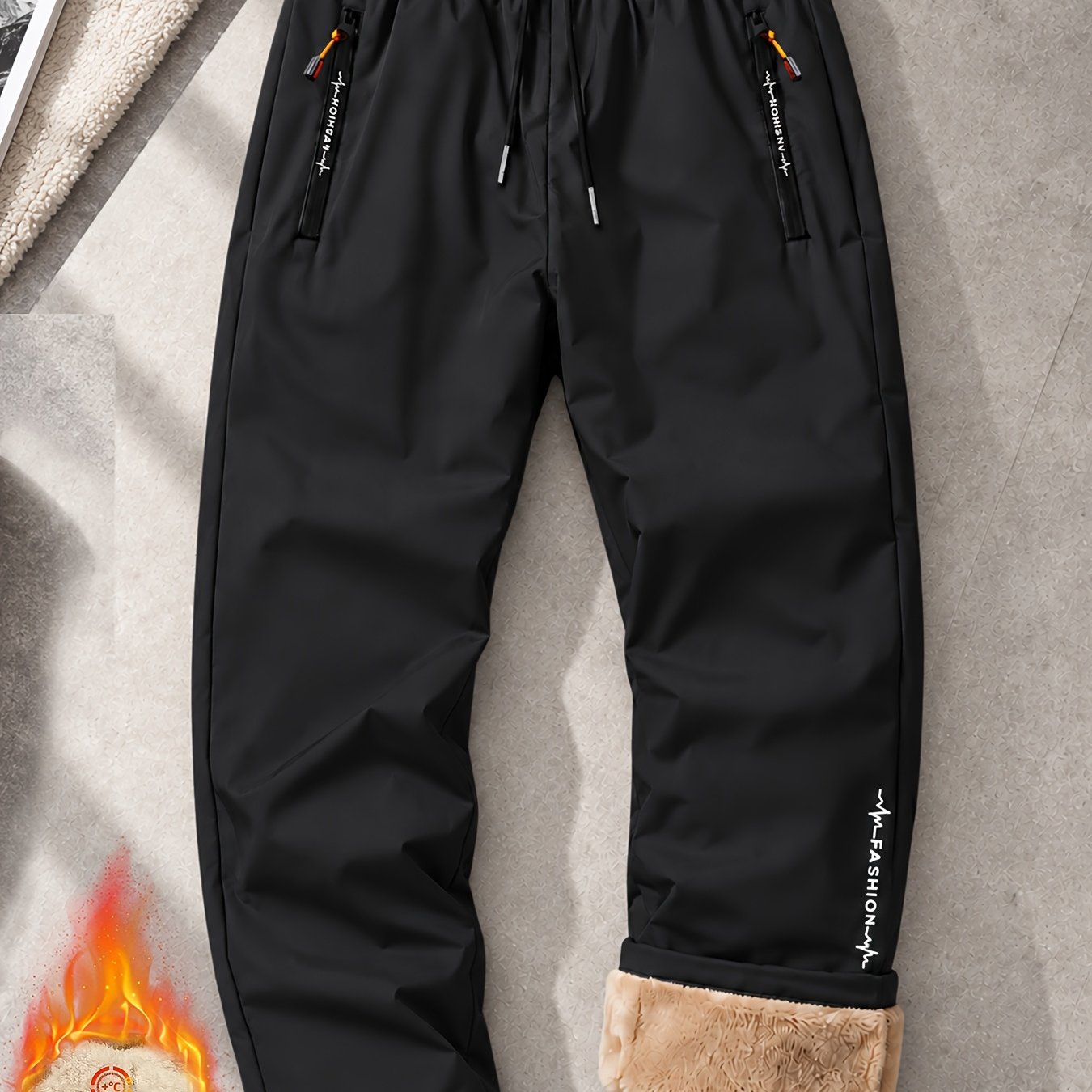 TEMU Men's Winter Regular Fit Warm Trousers With Zippered Pockets, Soft And Comfortable For Winter Wear, Holiday , Fitness Running, Outdoor Skiing,