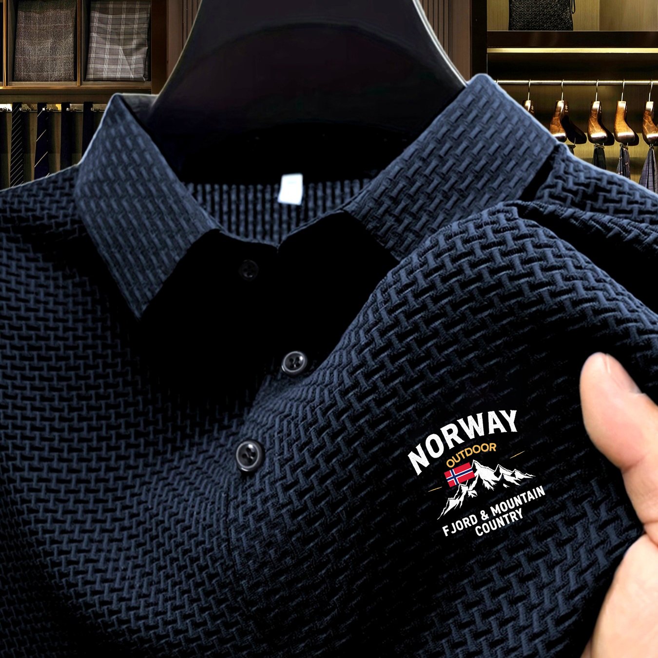 TEMU Back-to-school Norway Pattern Men's Plus Size Outdoor Golf & Equestrian Casual Shirt With Textured Fabric, Mature Men's Business Casual Jacquard