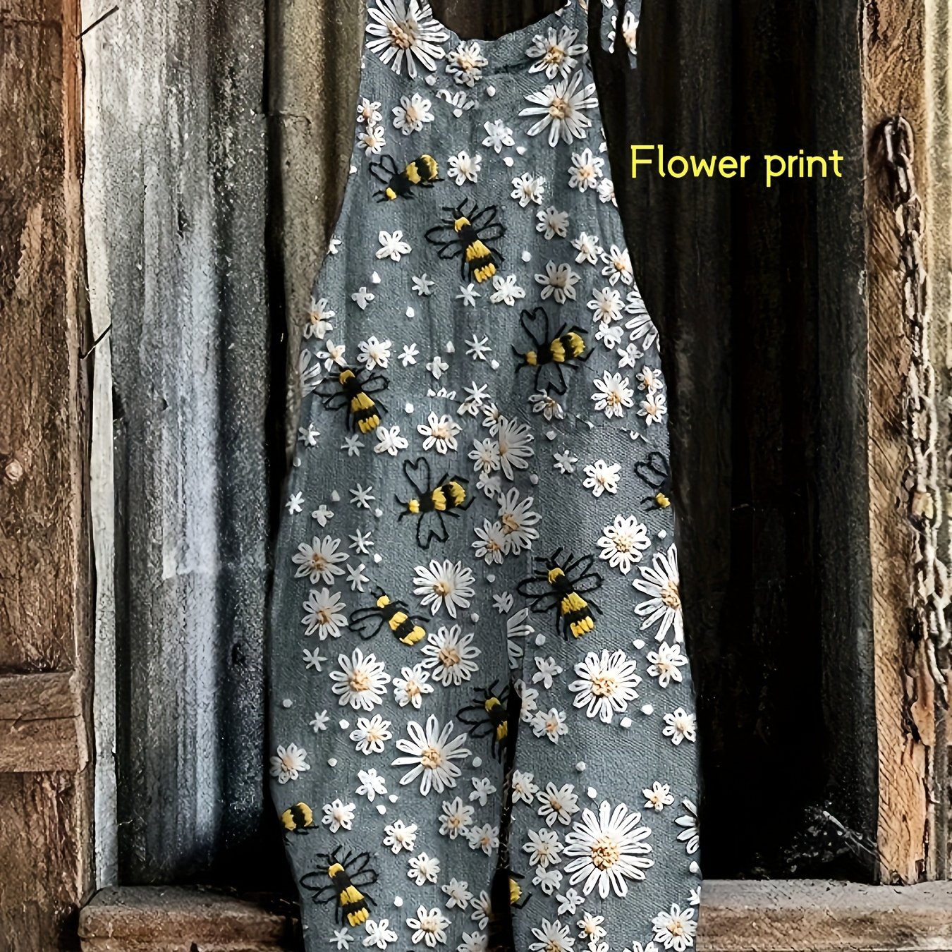 Vintage Style Fashion Suspender Jumpsuit Bee And Flower-006