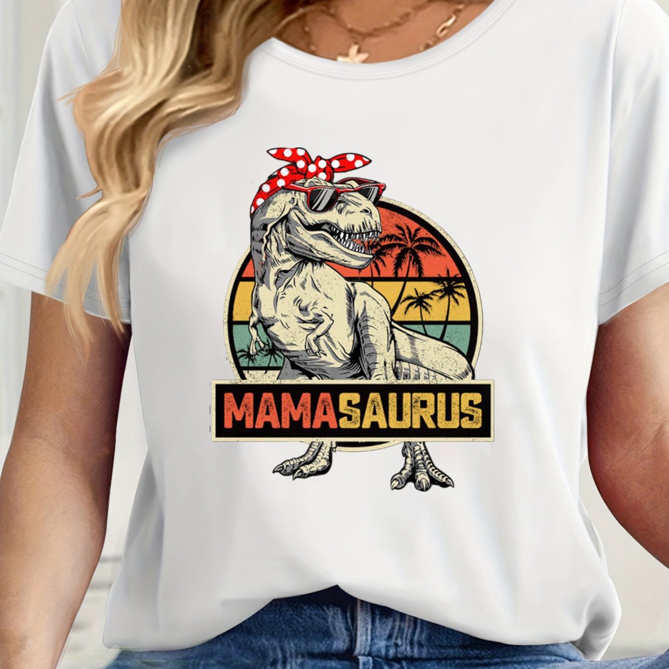 TEMU Women's Elegant Printed T-shirt - Summer Fashion, Stylish Design, Comfortable And Breathable, Round Neck Tee For Women, Soft Material, Ideal For