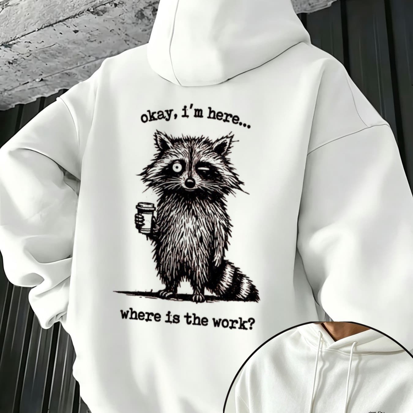 Image of Autumn Winter New Hoodie Mens Raccoon Pullover Sweatshirt Loose Fit Warm Street Style