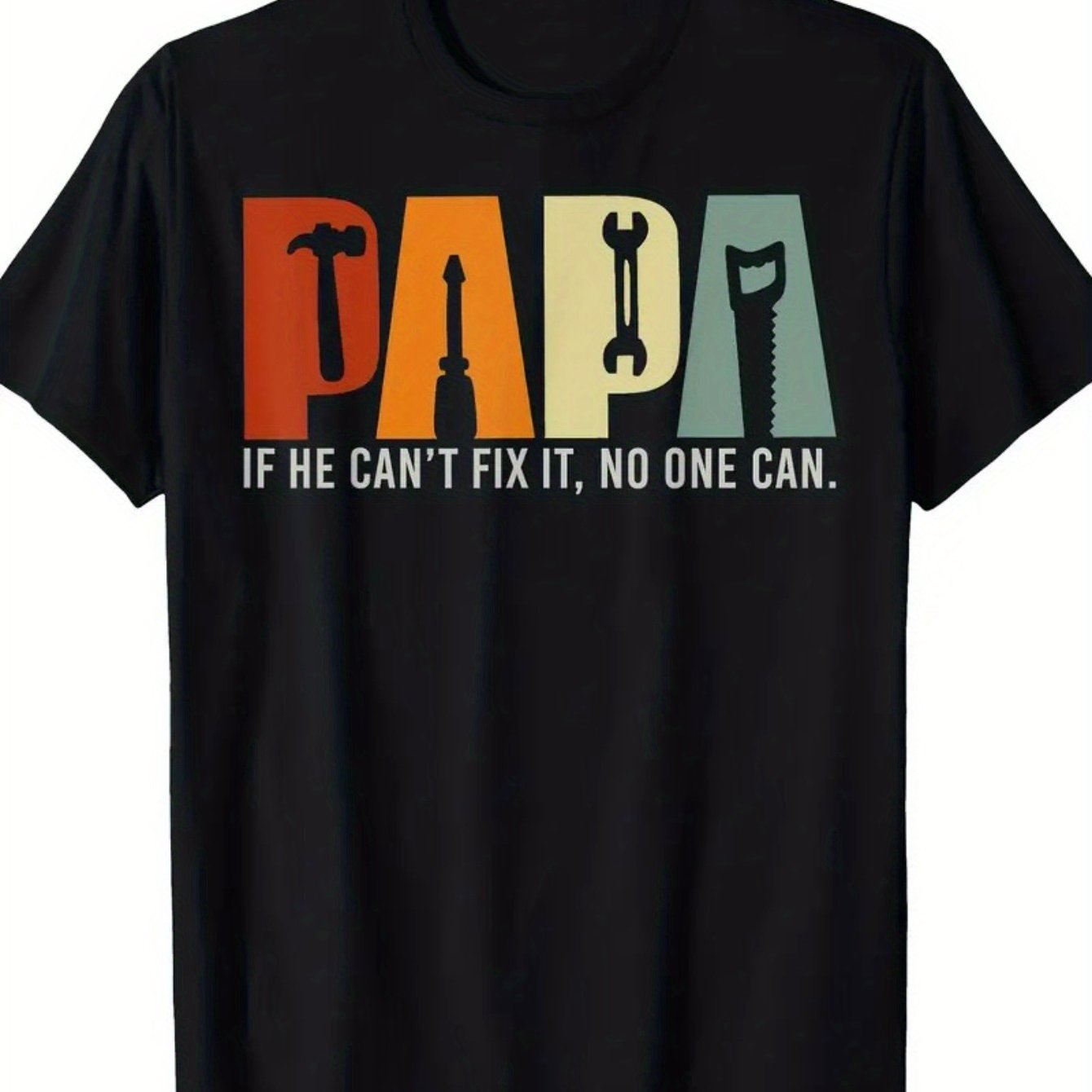 TEMU Men's "papa If He Fix It No " Graphic Cotton T-shirt - Humorous Tool Design, 100% Breathable Cotton, Regular Fit Short Sleeve, Machine Washable,