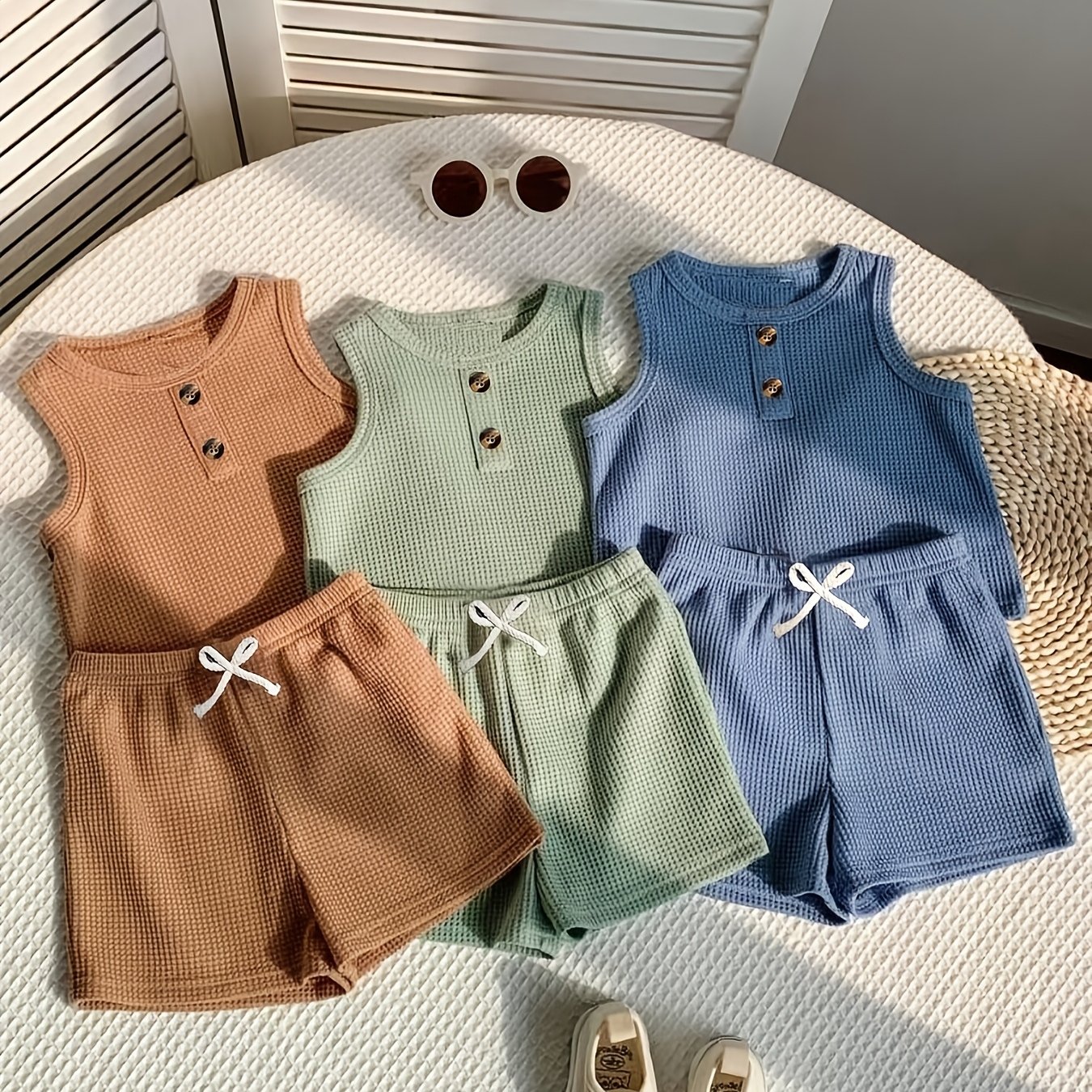 Image of 6pcs Of Baby Boy Cute Casual Knit Vest And Shorts, Summer -piece Outfit P102282, For Outdoor