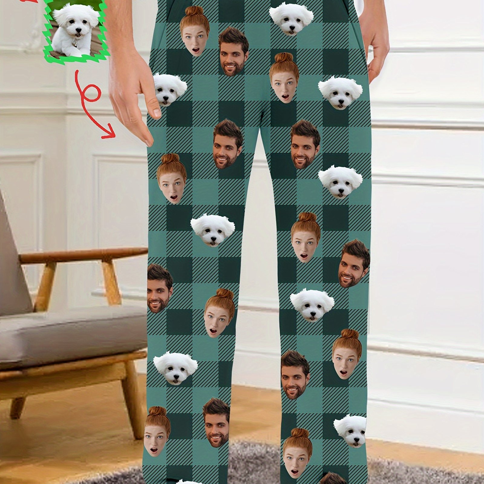 TEMU Men's Custom Photo Pants - Personalized Photo ( Via Website/app) - Full-length Pajama Bottoms With Pocket - Machine Washable Funny Novelty