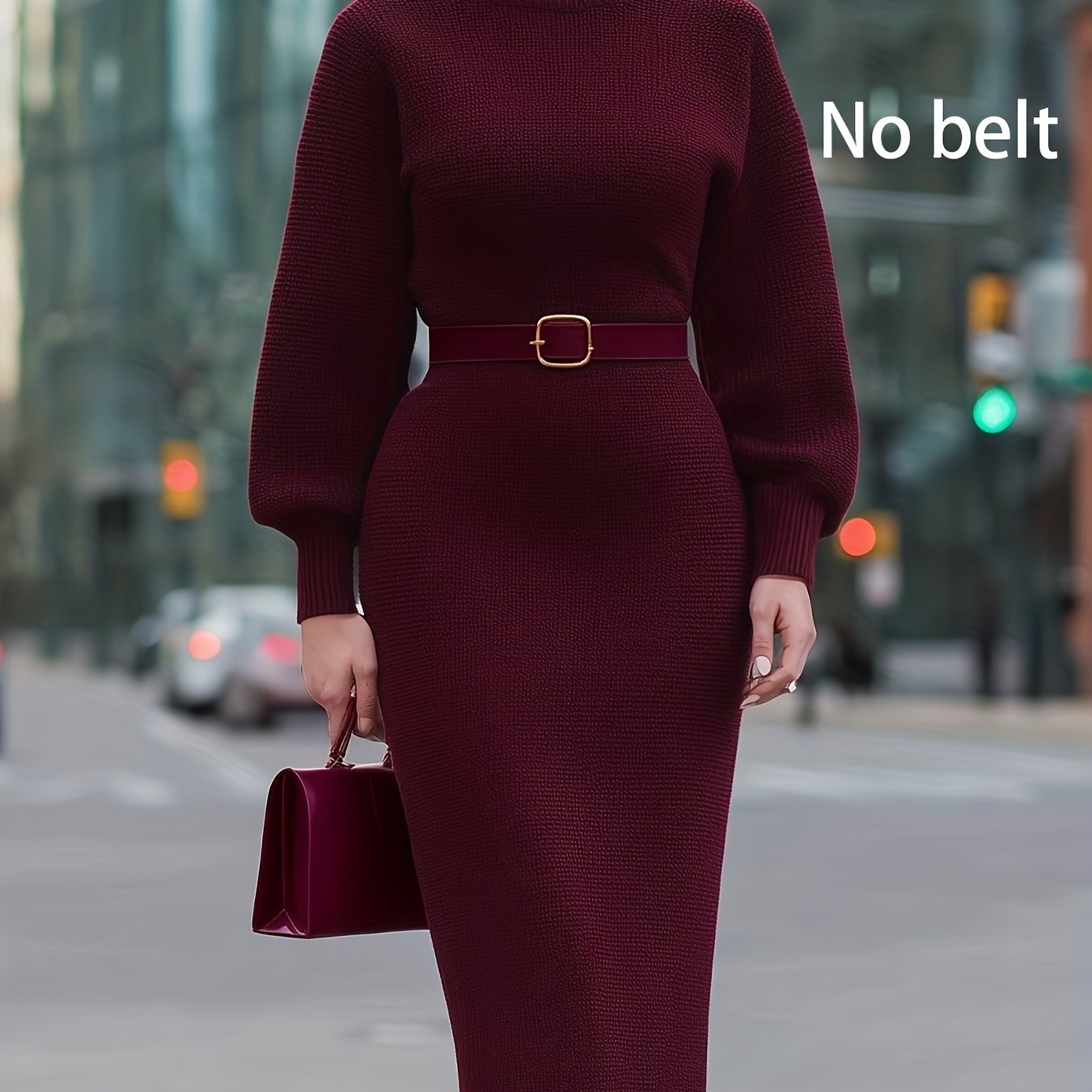E-shop Neues Damen-Kleid für Herbst/Winter, , weich, elegant, schmal geschnitten, gerippt, einfarbig, mit hohem Stehkragen langen Ärmeln