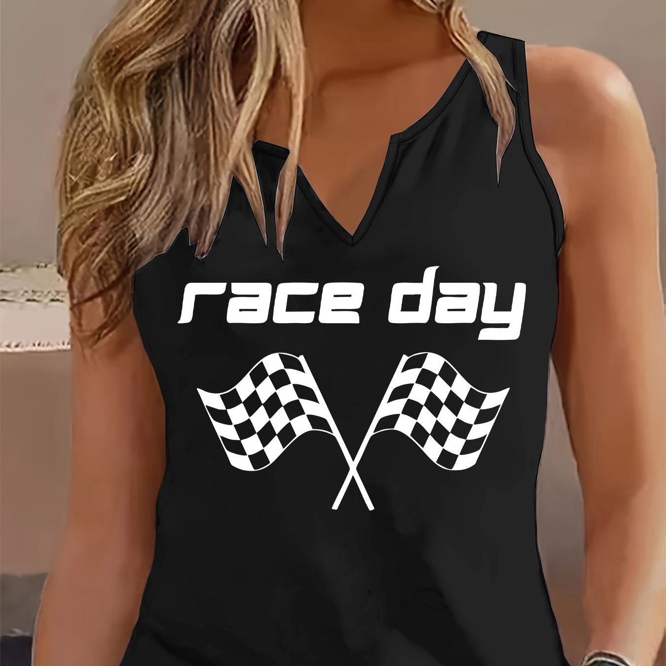 TEMU Fashionable Women's Tank Top With A Printed V-neck Design, Perfect For A Cool And Versatile Spring And Summer Wardrobe