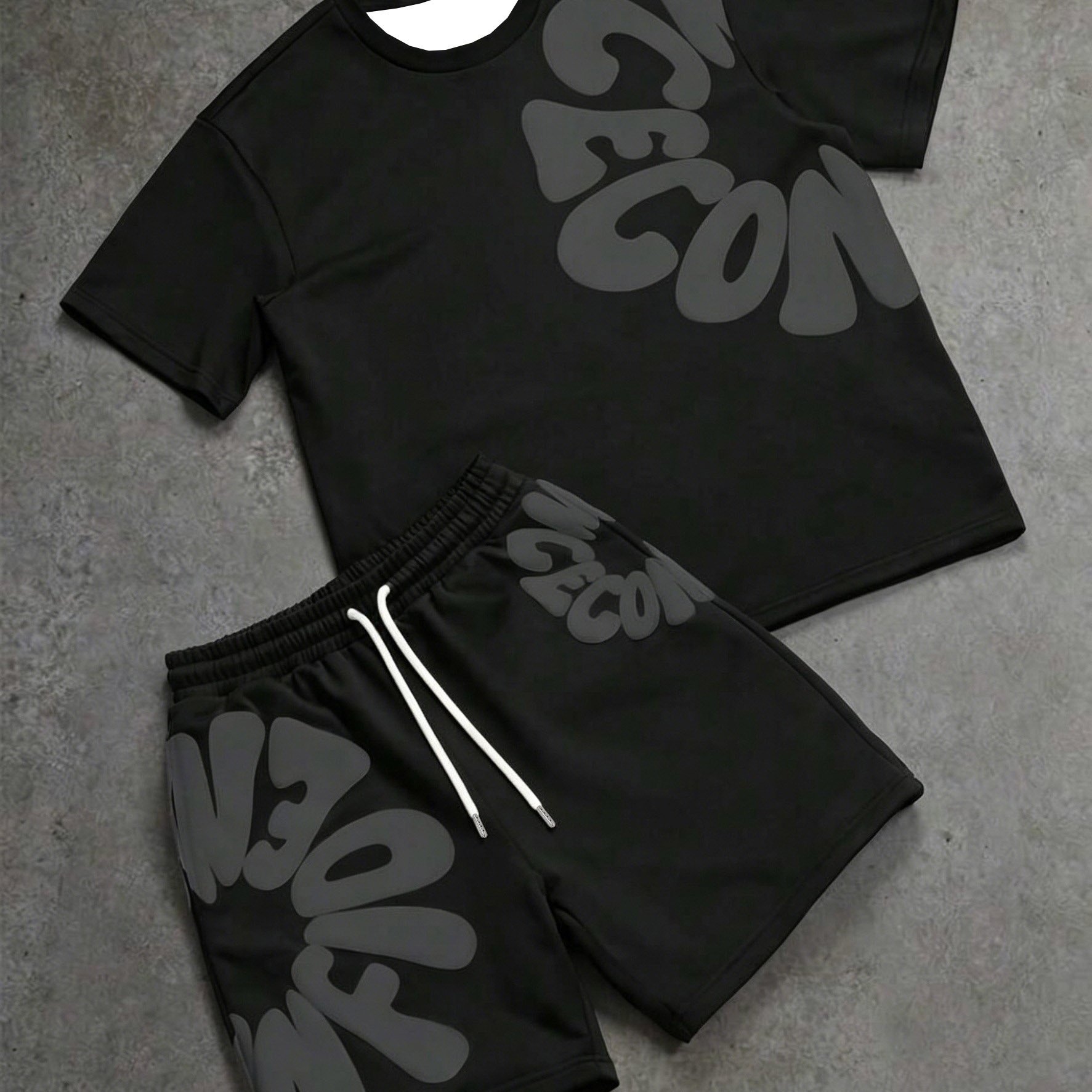 TEMU Completo da stile americano con stampa di lettere in schiuma, maglietta a maniche corte e pantaloncini, outfit estivo casual e sportivo 2 pezzi,