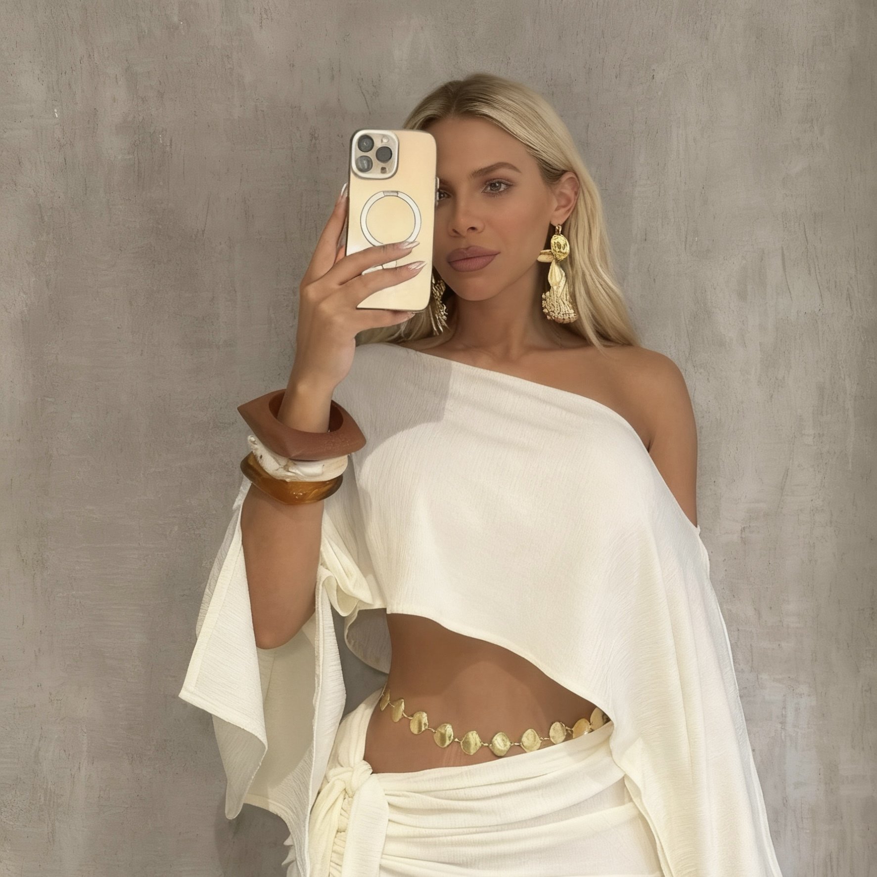 TEMU Elegant Beach-style Outfit, Featuring A Wrap Skirt And A Long-sleeved Bohemian Top