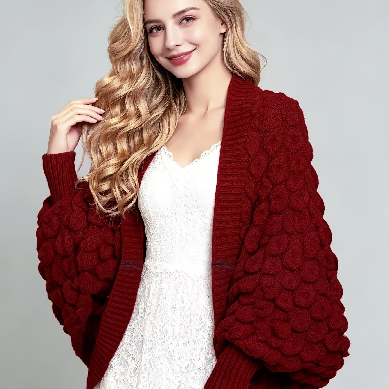 TEMU Women' Color Vintage Openwork Batwing Sleeve Shawl Cardigan Jacket, A Stylish And Versatile Outerwear Cardigan For Spring, Summer, And Fall, An