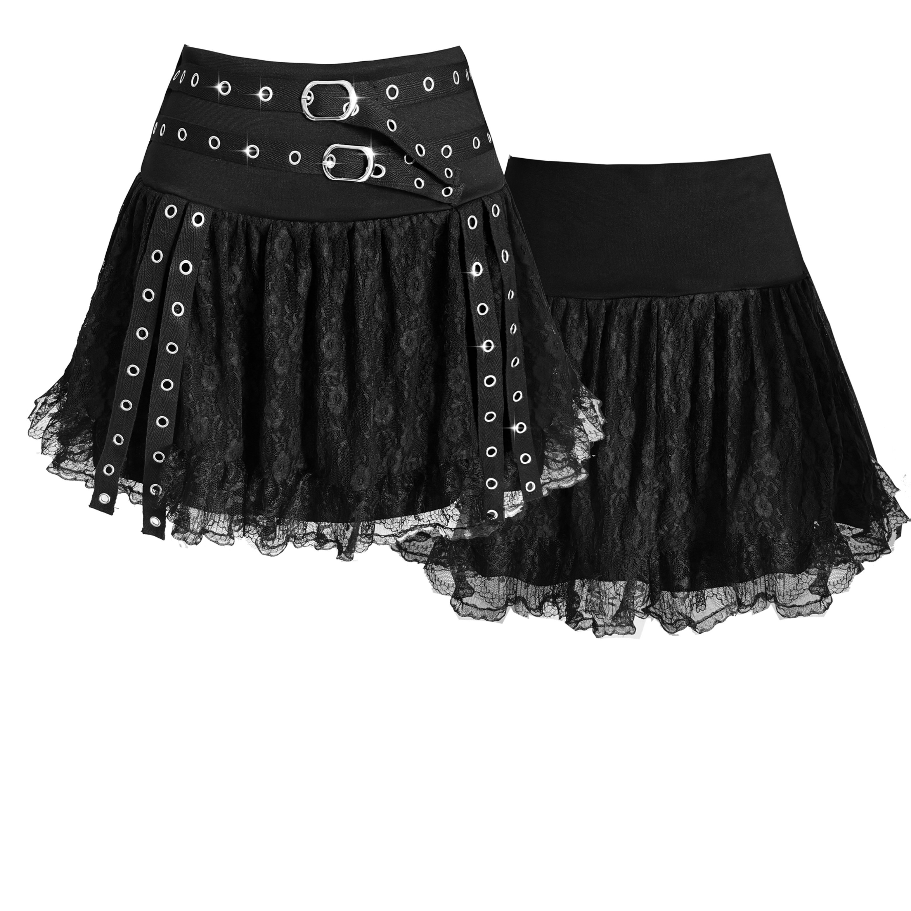 TEMU Y2k Fashion Women's Lace Skirt, Rock Style Wide Waistband With Metal Eyelet Accents, Fashionable Mini Skirt For Music Festivals, Gothic Parties,