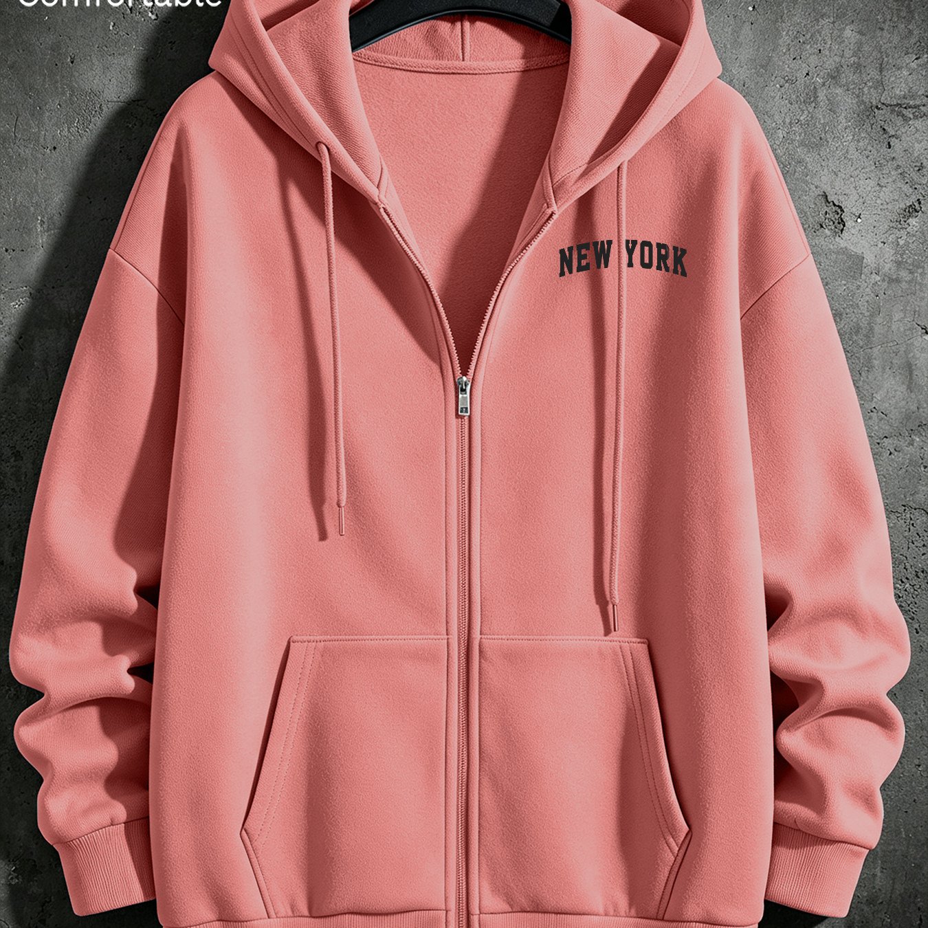 Image of Autumn Zip-up Hoodie With Print, Men's Lightweight Jacket, Loose Long-sleeve Casual Coat, Local Warehouse Shipping
