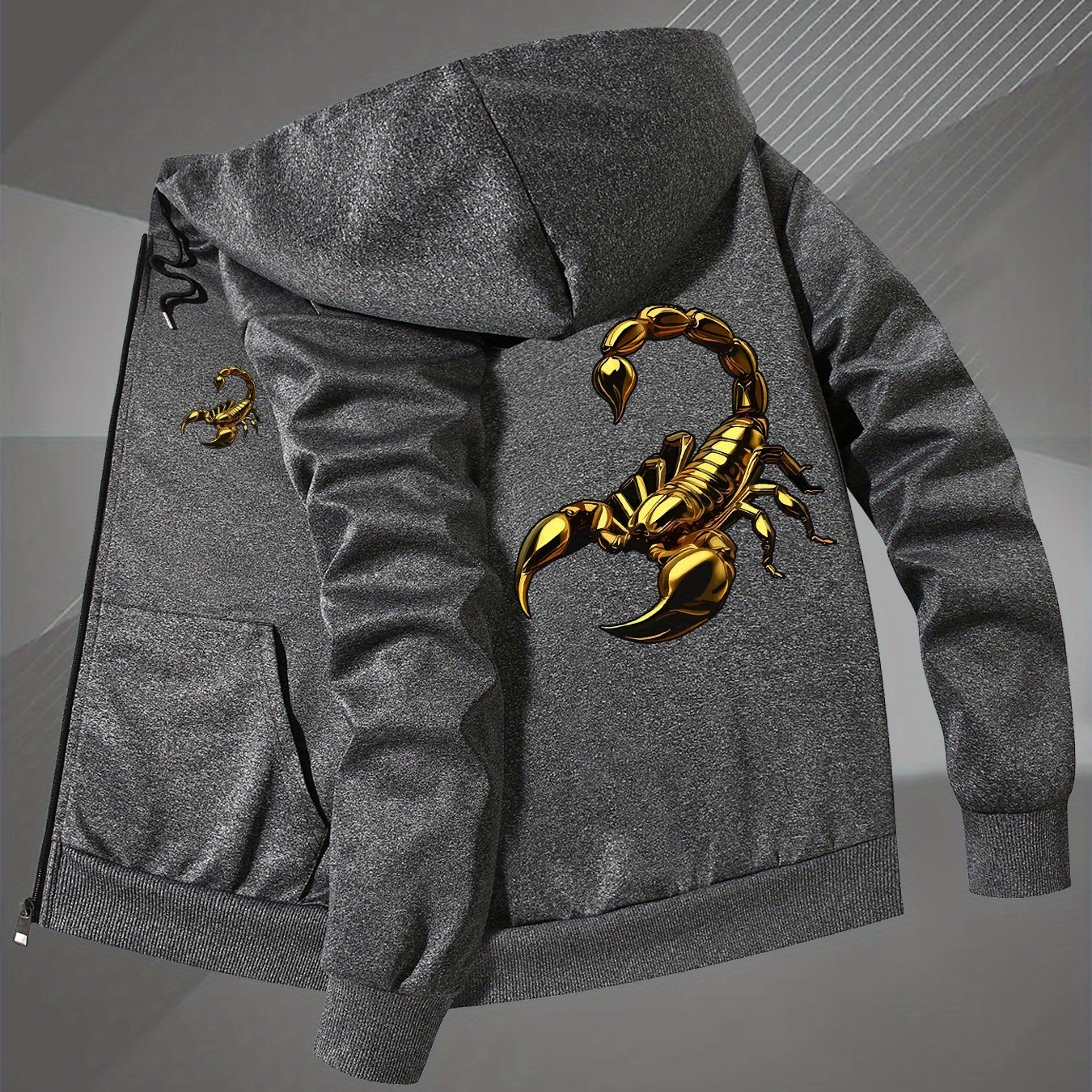TEMU Men's Trendy Autumn/winter Hooded Jacket With Print, High-end Men's Stand Collar Versatile Top, Hooded Outerwear Jacket