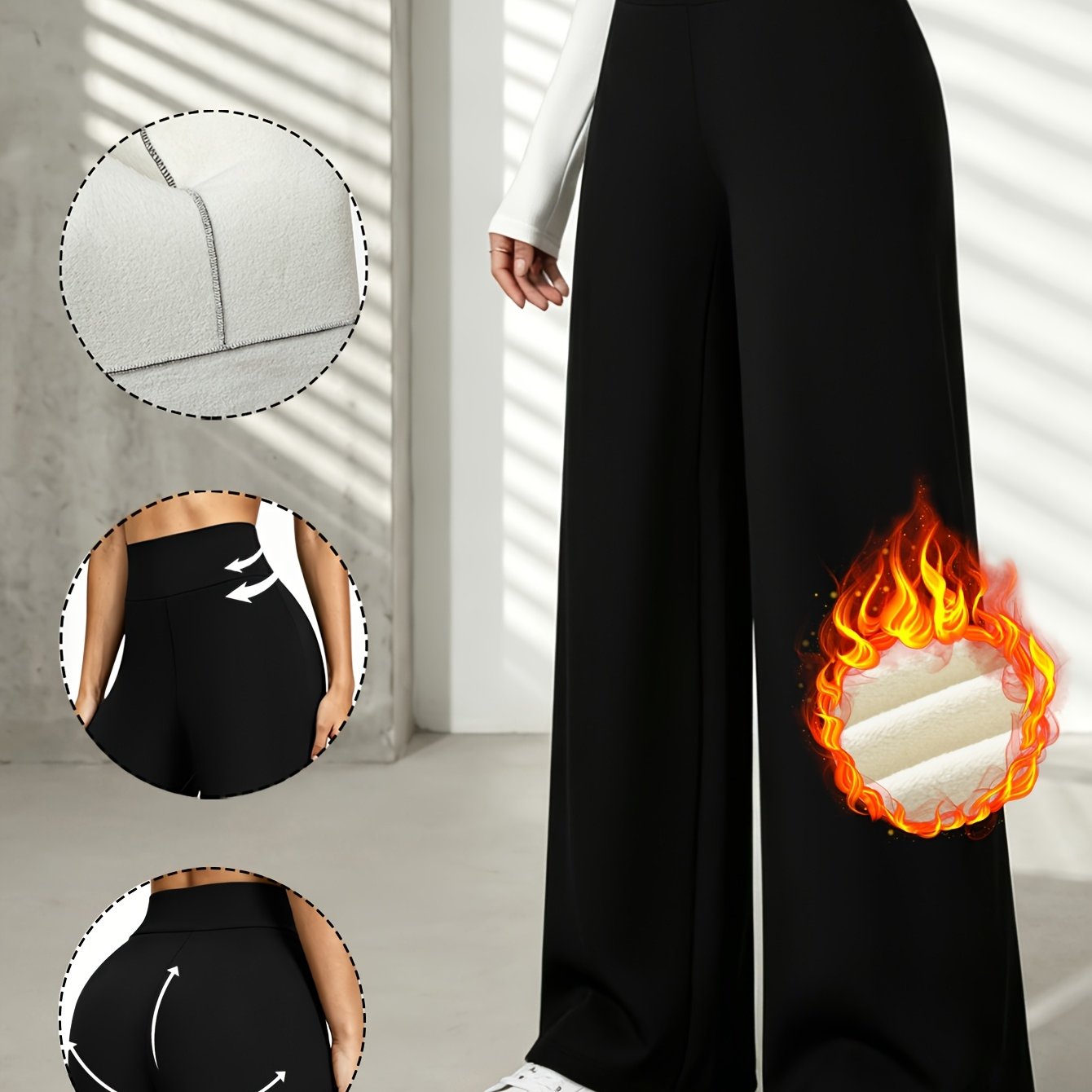 TEMU 1 Pair Of Women's European And Warm Leggings For Winter, Featuring Soft High-waist Stretch Lamb Fleece. Women's Fleece-lined Wide-leg Pants *