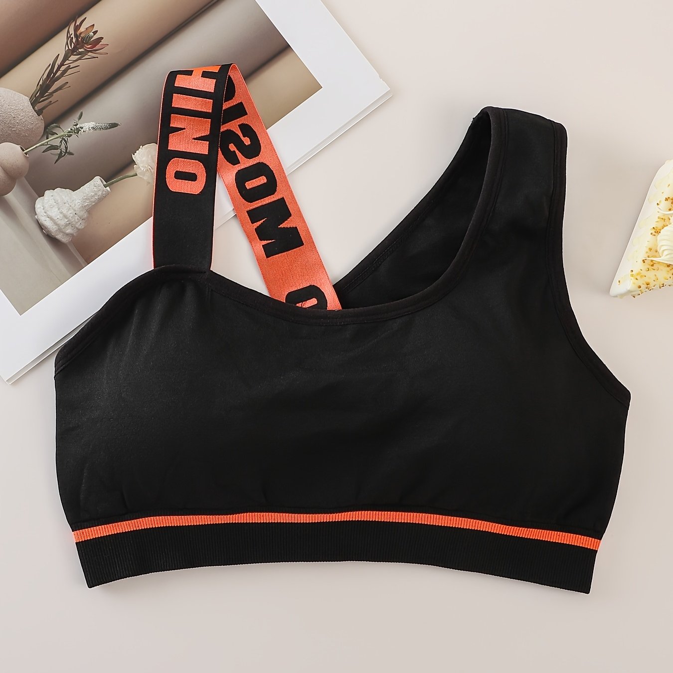 TEMU Fashion English Letter Strap Sports Bra Wireless Sports Camisole Double Layer Bust Pad Lingerie