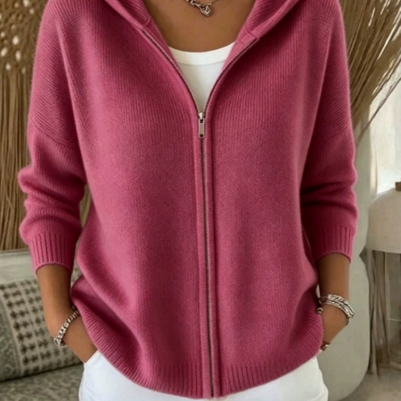 TEMU Cardigan pull à capuche et fermeture éclair pour femme, veste unie, sweat à capuche à manches longues, cardigan , chaud et décontracté à devant