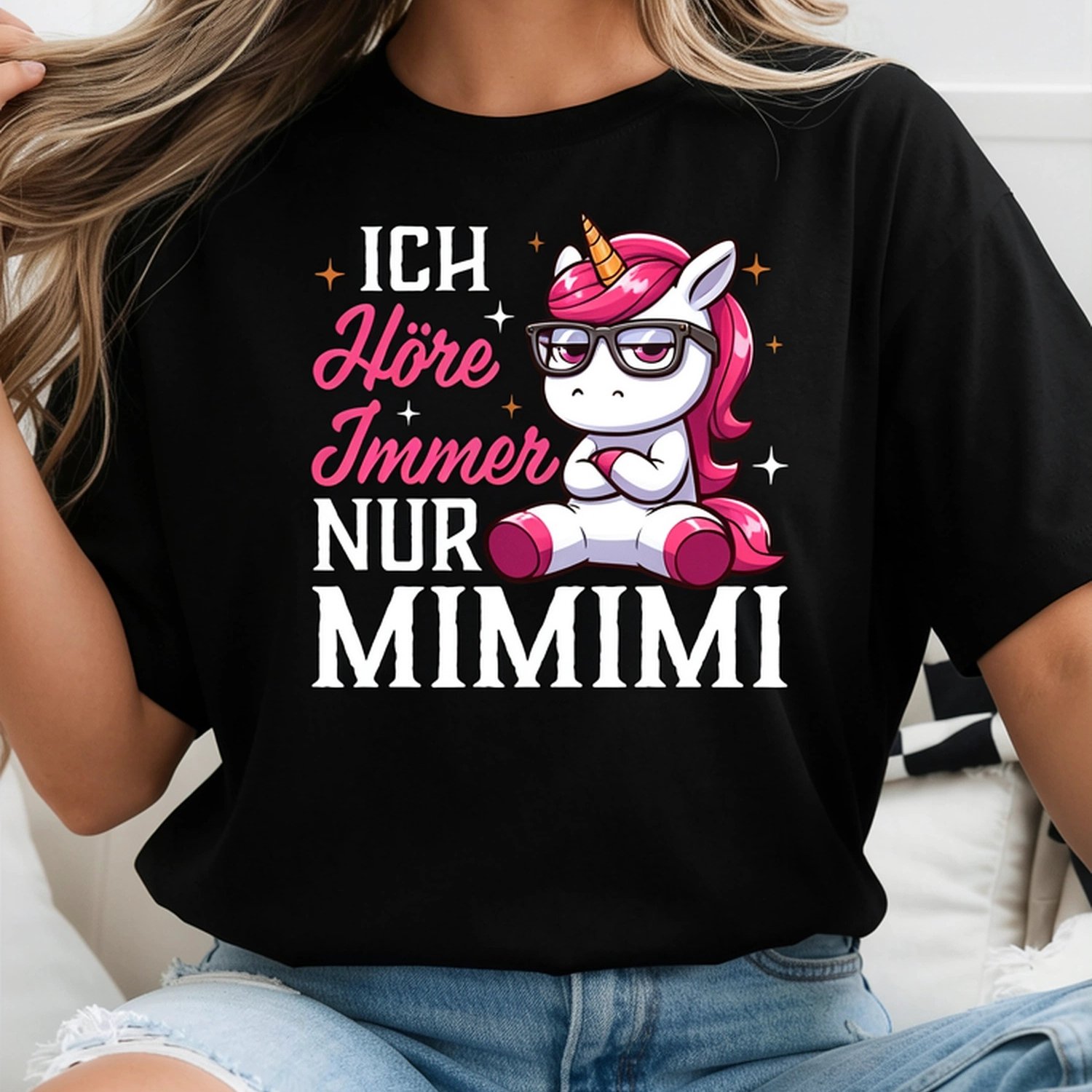T-shirt With Text 'ich Hoerre Immer Nur Heulsuse Heul Doch Einhorn[german, Black For Men Women Unisex Funny T-shirt, 180g, Casual T-shirt