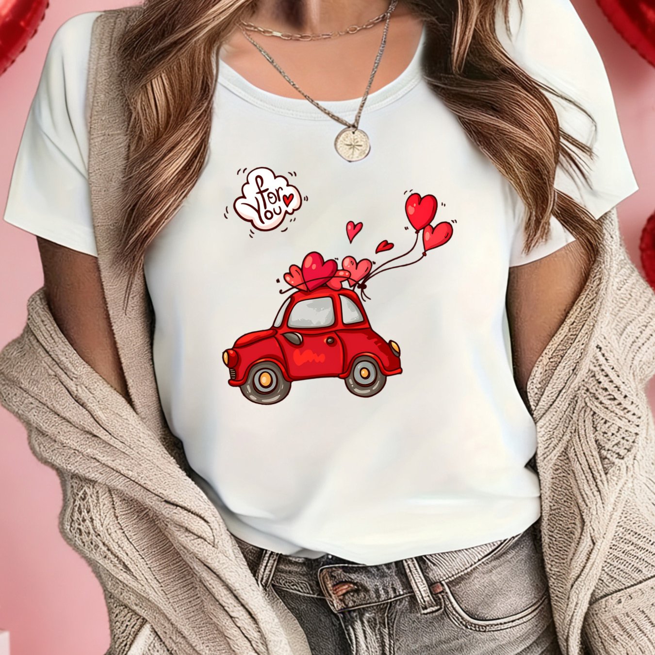 TEMU T-shirt a maniche corte da donna con stampa di e auto, top casual per San