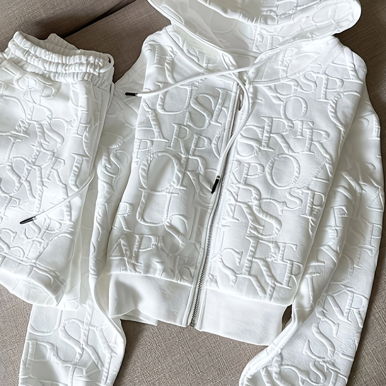 TEMU 2025 Women's Zip-up Long Sleeve Hooded S Shirt And Drawstring Shorts 2pcs Set