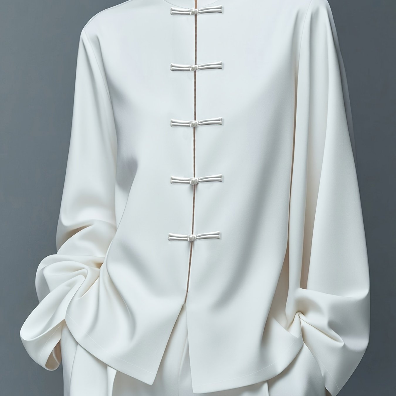 TEMU Autumn Winter New Chinese Collar Button-up Long Sleeve Shirt, Autumn Winter Oriental Minimalist Retro New Chinese Style Blouse, Premium Chinese