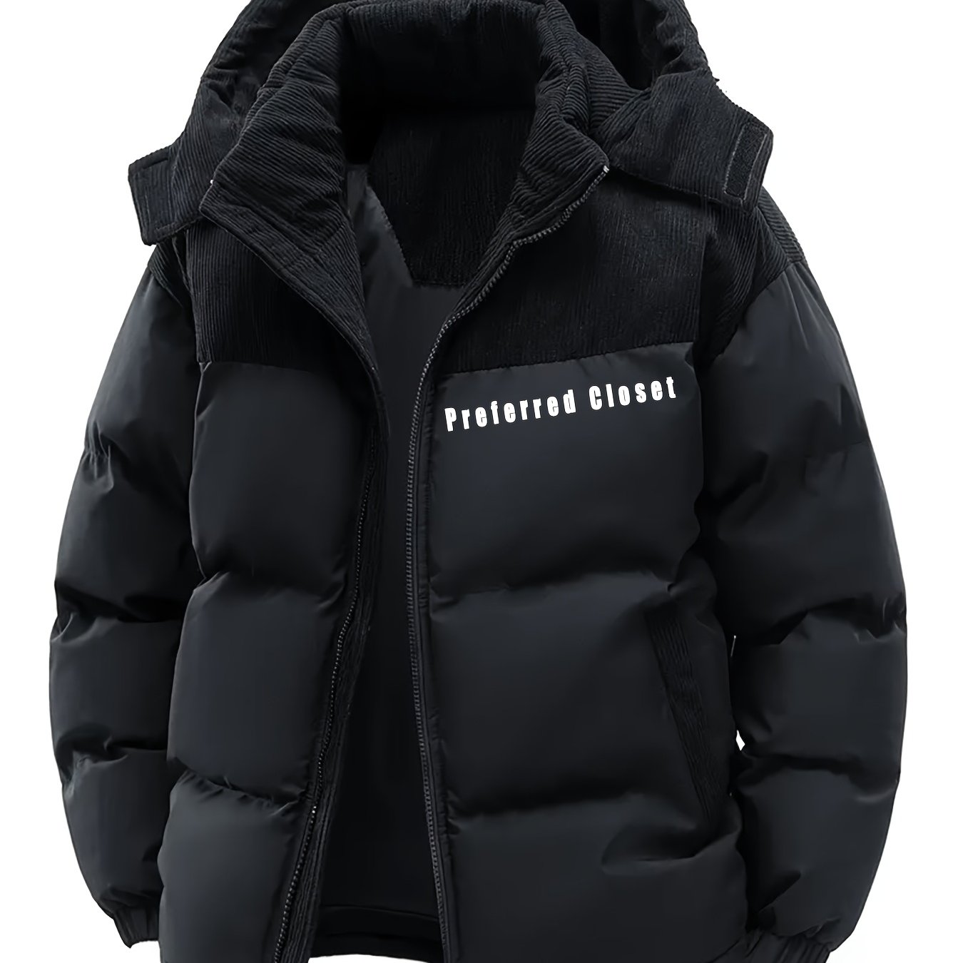 TEMU 1-pc New Winter Hooded Casual Fleece Men's Coat Jacket Men's Detachable Hooded Warm Color- Jacket Couple's Winter Youth Jacket Top