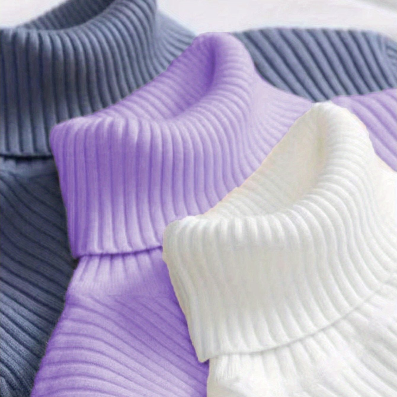 TEMU Ensemble de 3 pulls à col pour femmes - Sous-vêtement thermique uni pour l'hiver, col roulé, hauts superposés lavables en machine pour et froid