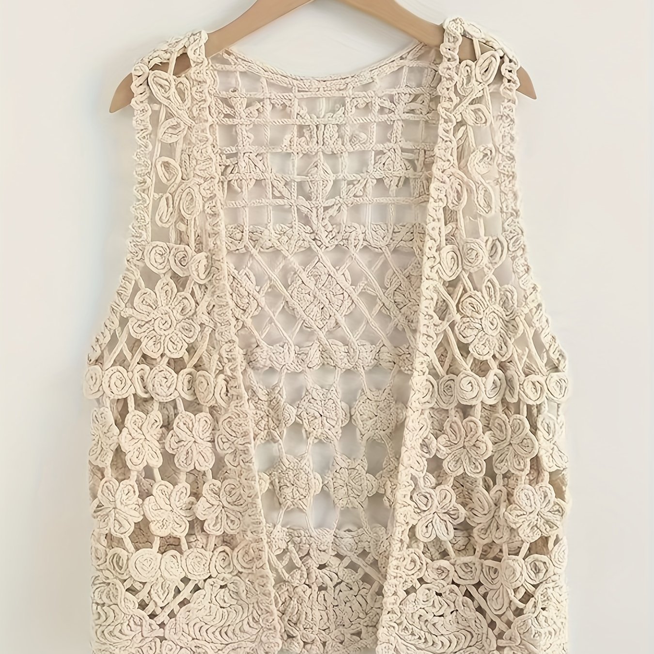 Solid Color Hollow-out Cardigan Vest