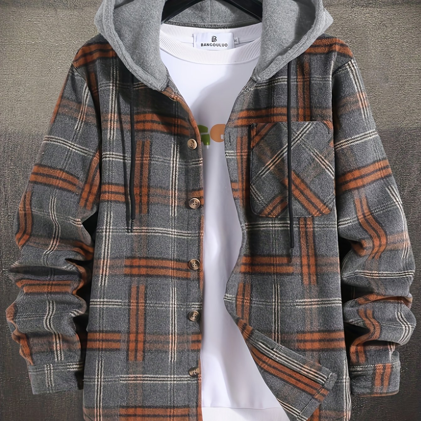 TEMU Men's Plaid Long Sleeve Hooded Jacket, Warm Trendy Casual Jacket For Autumn, Outdoor Cloth