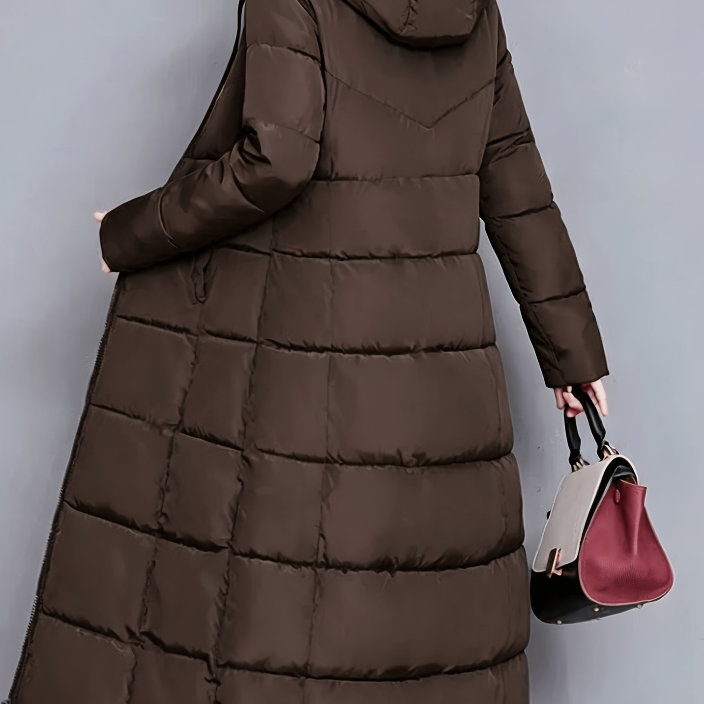 TEMU Thickened Hooded Long Jacket Women's Winter New Style Winter Clothing Padded Jacket Women's Slim Fit Over-the-knee Coat Outerwear