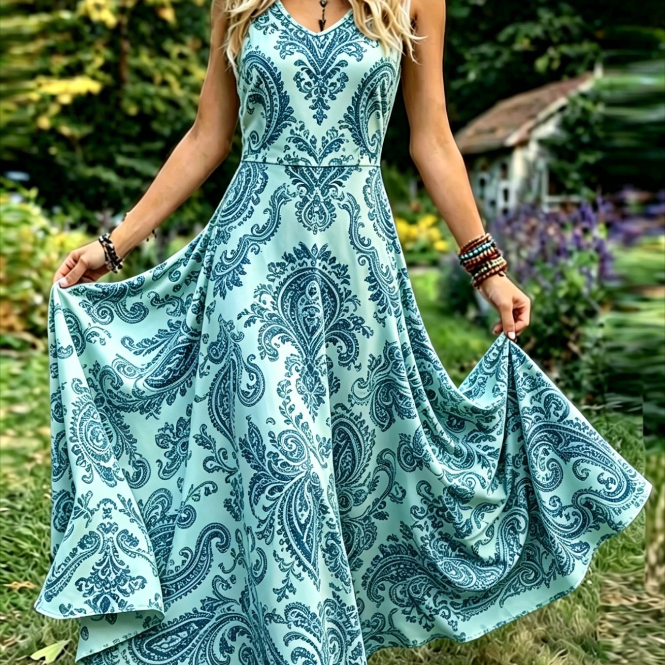 Plus Size - Plus Size - Women's Vintage-style Sleeveless Dress - An Elegant, Casual, Round-neck A-line Maxi Dress. Easy To Care For, Perfect For Daily Wear And Vacation Leisure