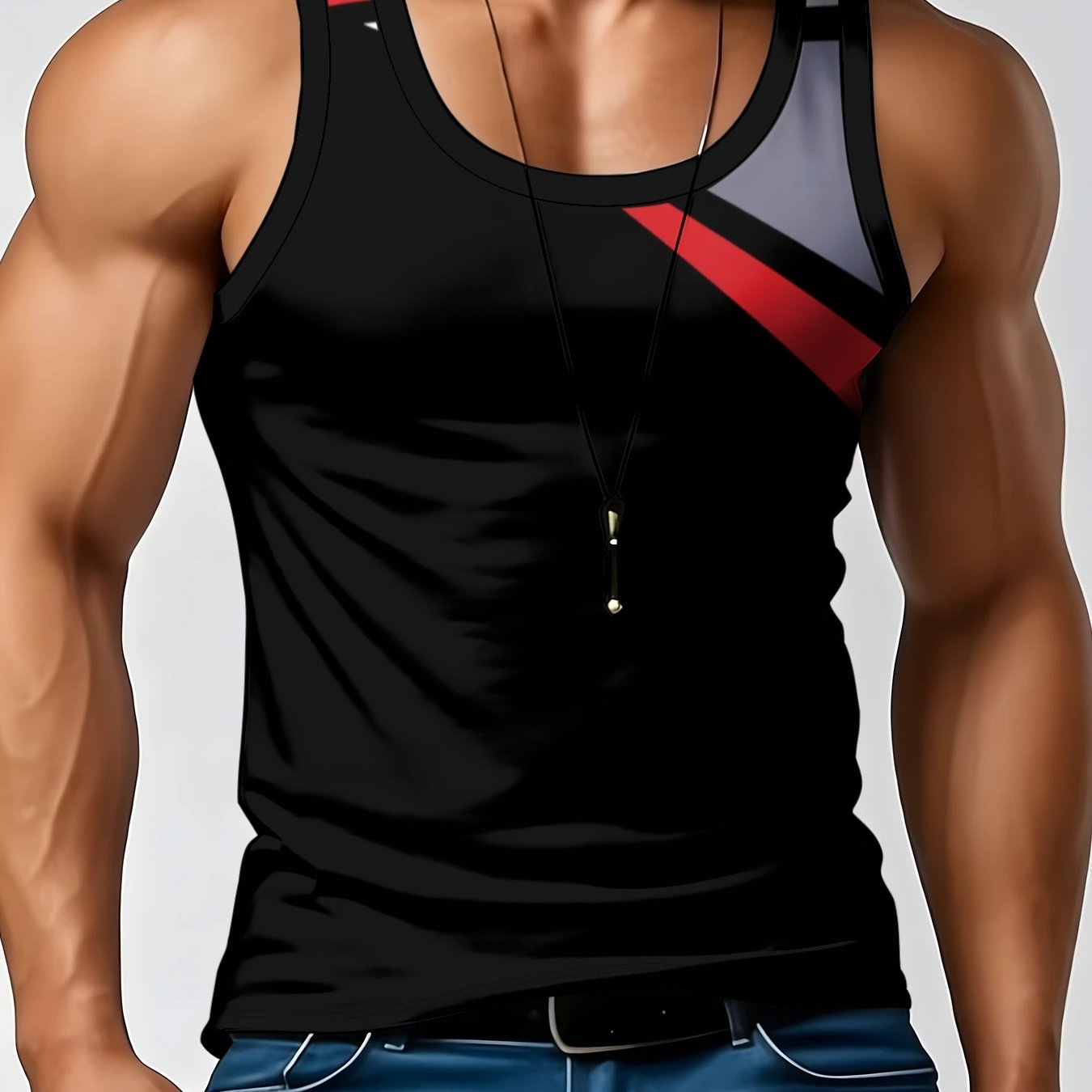TEMU Men's Casual Sleeveless Vest With Geometric Print And Round Neck, Lightweight For Summer Wear, Plus Size