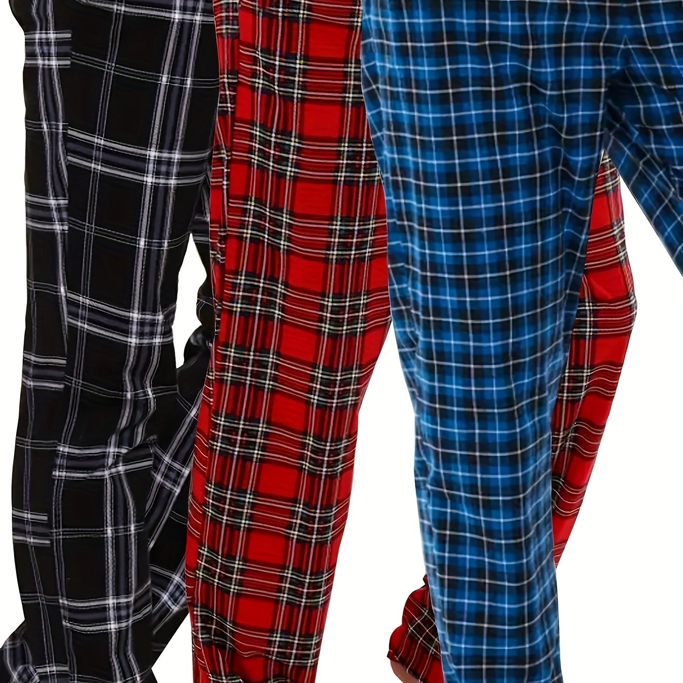 E-shop 3er-Set Plus-Size Herren Karohosen zum Schlafen - Gemütliche & Bequeme Loungehosen für Herbst/Winter, Lässiger Stil mit Elastischem Bund,
