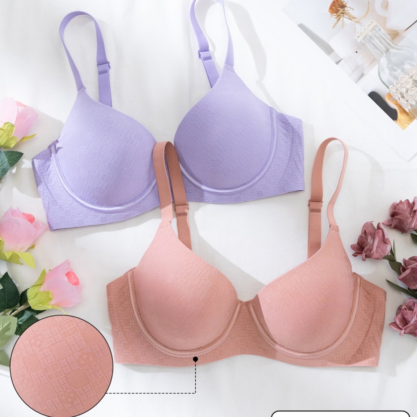 TEMU 2 Pieces Of Women's Everyday Bras With Fixed Cups Made Of Seamless Jacquard Fabric, Designed For A And , Featuring A Easy Solid Color